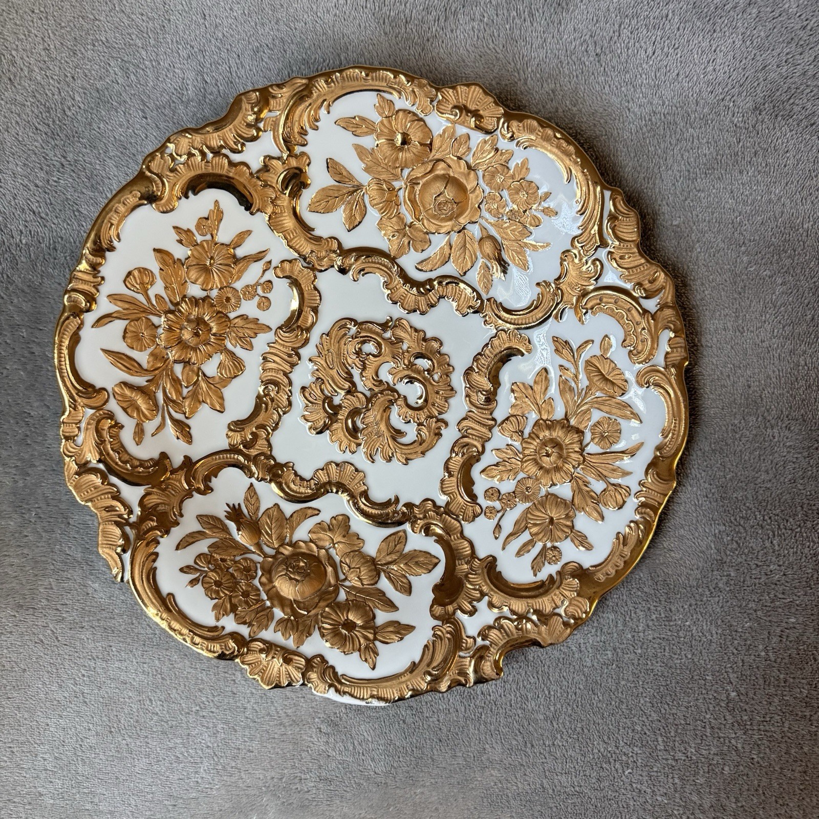 Antique Meissen Rococo Gold Relief Plate 11