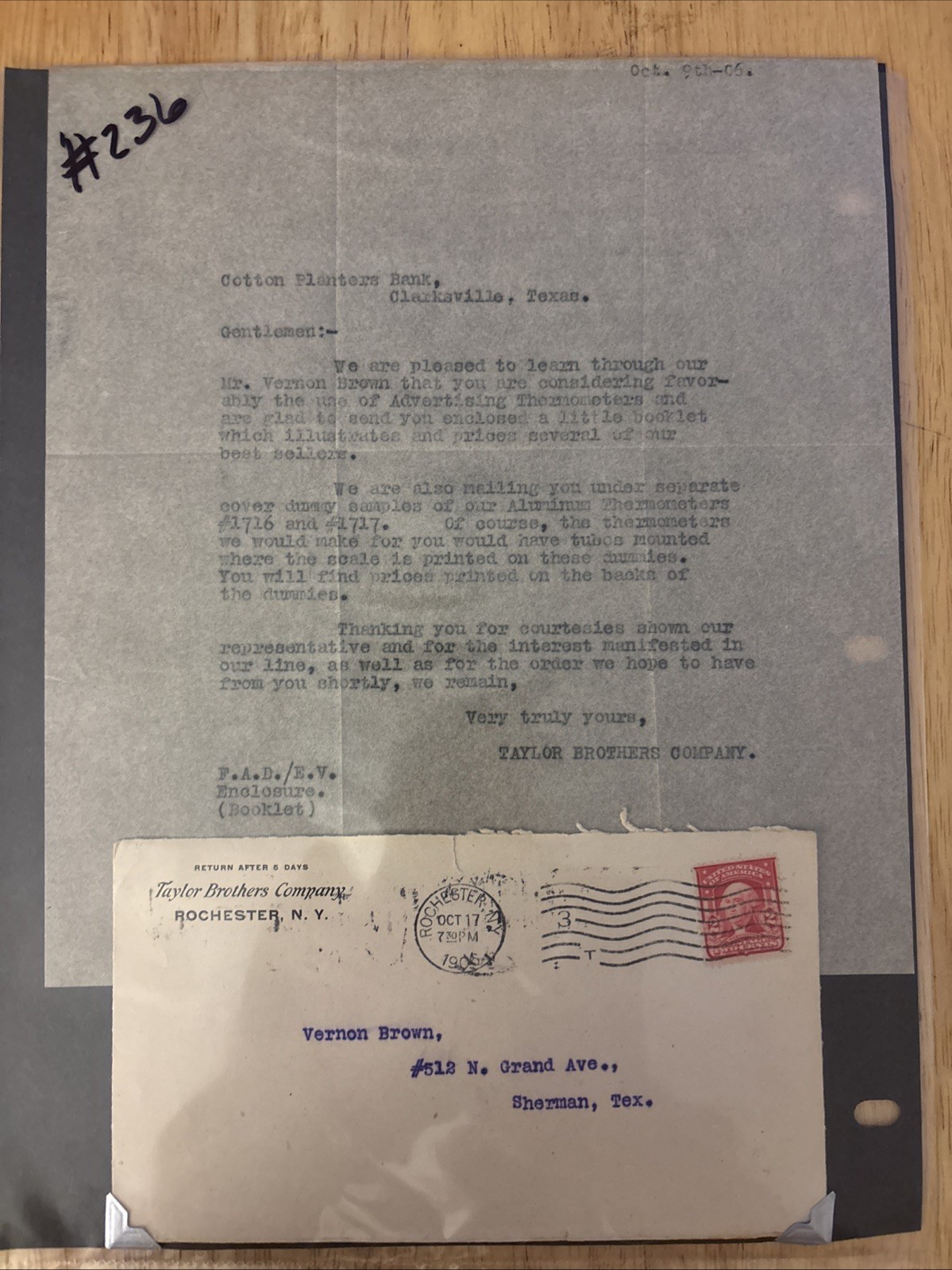 Antique letter Taylor Brothers Company Rochester, New York 1905