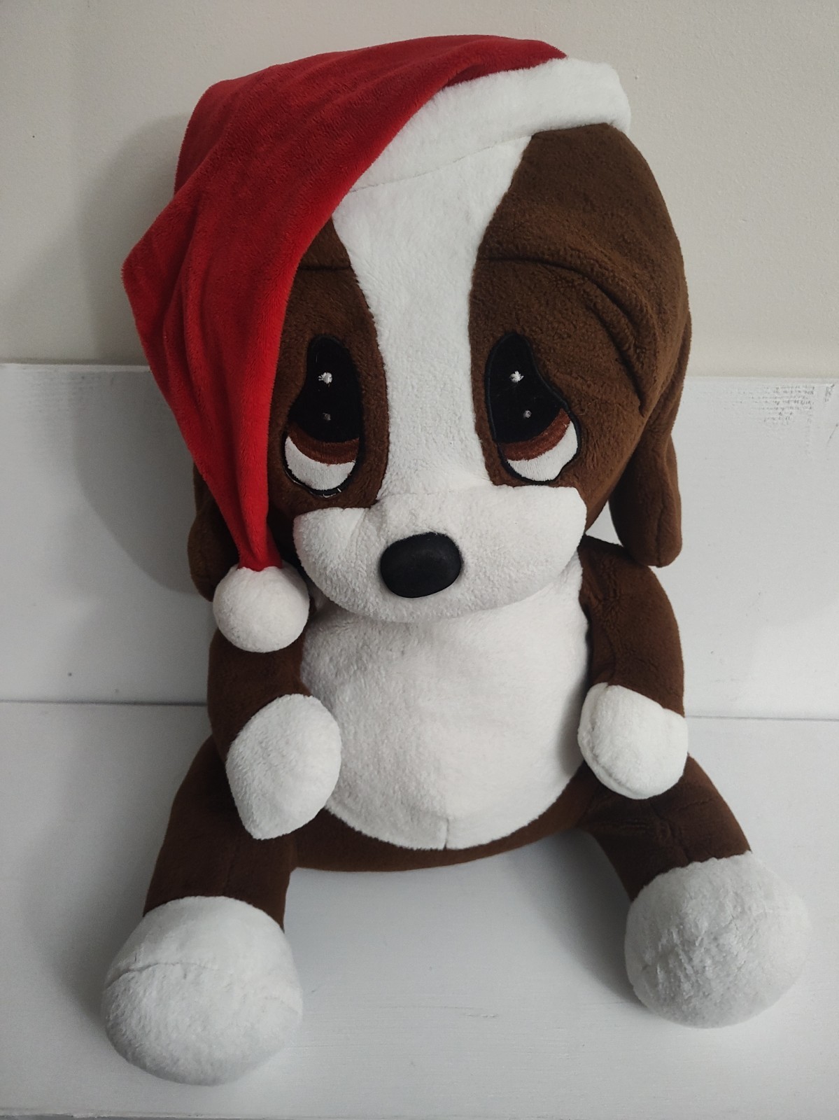 Vintage Sad Sam Plush 18” Large Dog Puppy Holiday Christmas Santa Hat Dan Dee