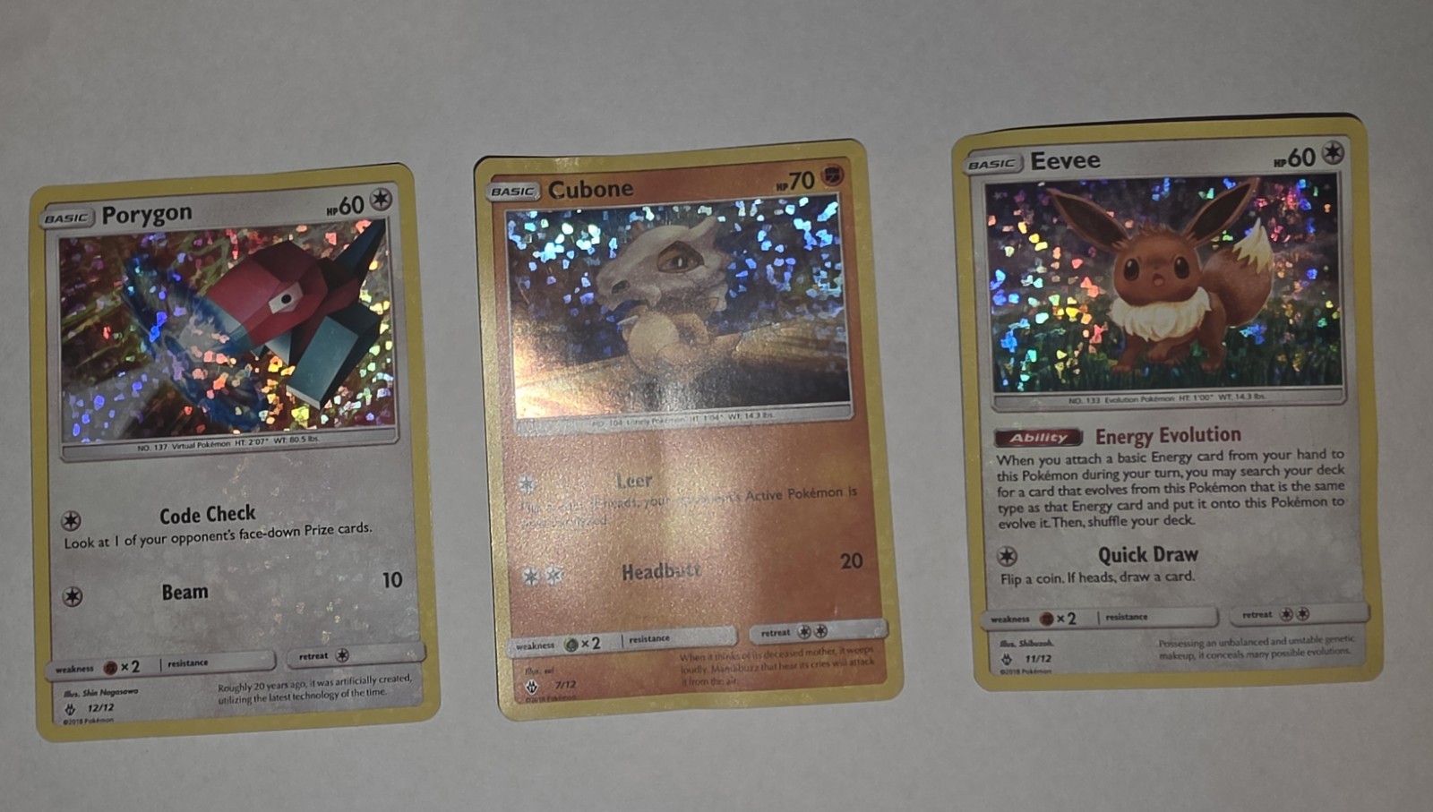 Pokemon TCG 2018 McDonald's Promo 3 Card Lot Eevee, Paragon, Cubone Damaged