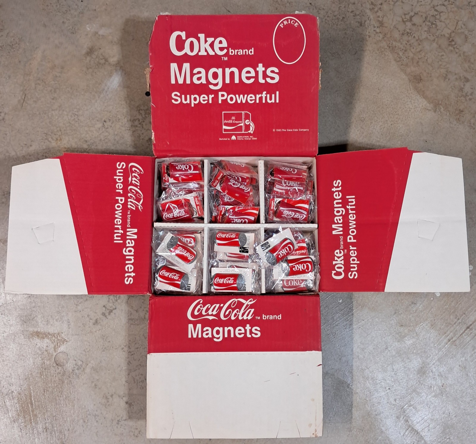 ORIGINAL 1985  COCA~COLA  90 COKE BRAND MAGNETS   in ORIGINAL DISPLAY BOX