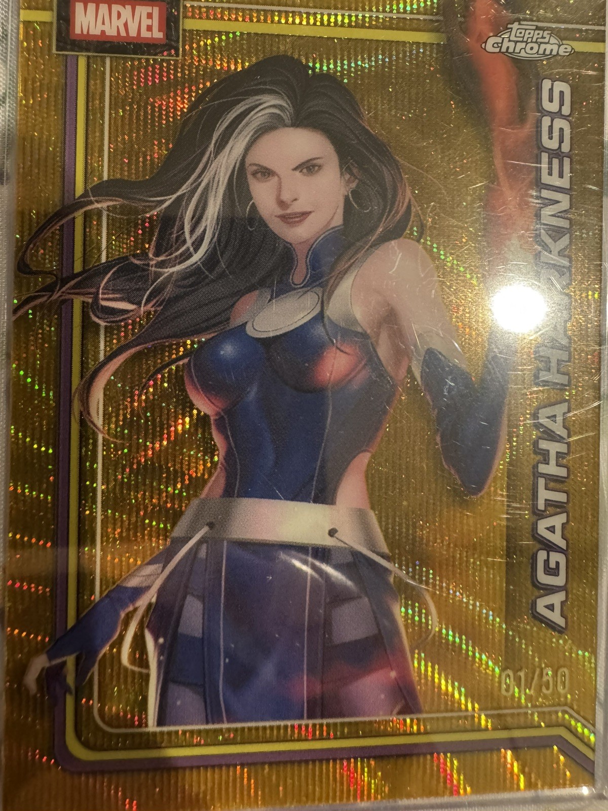 2026 Topps Chrome Marvel Agatha Harkness Gold Rainbow 1/50 #003 