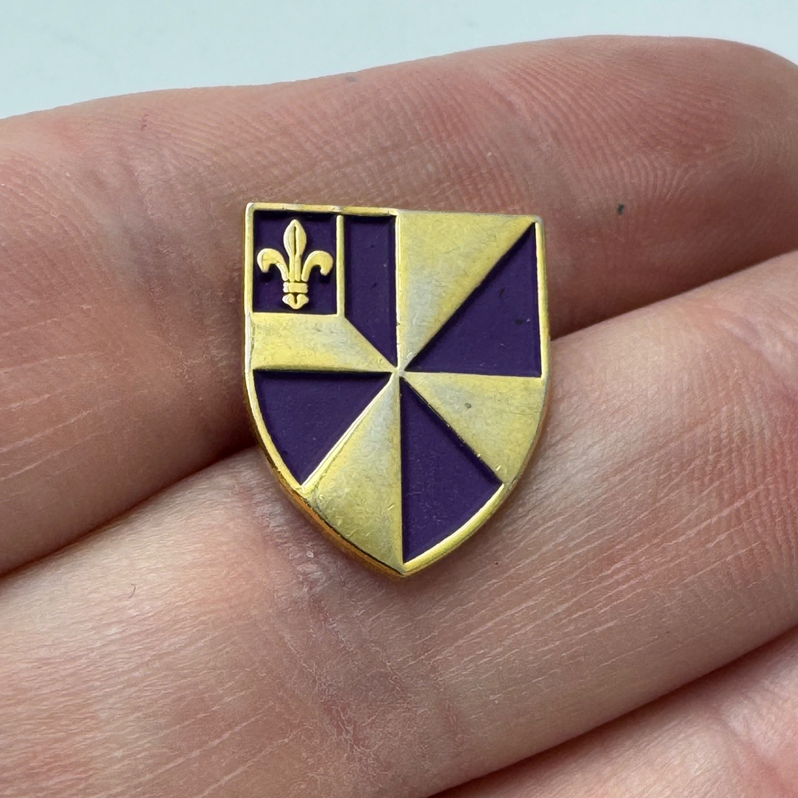 Vintage Albion College Crest Shield Lapel Pin Purple Gold Crest  Fleur de Lis