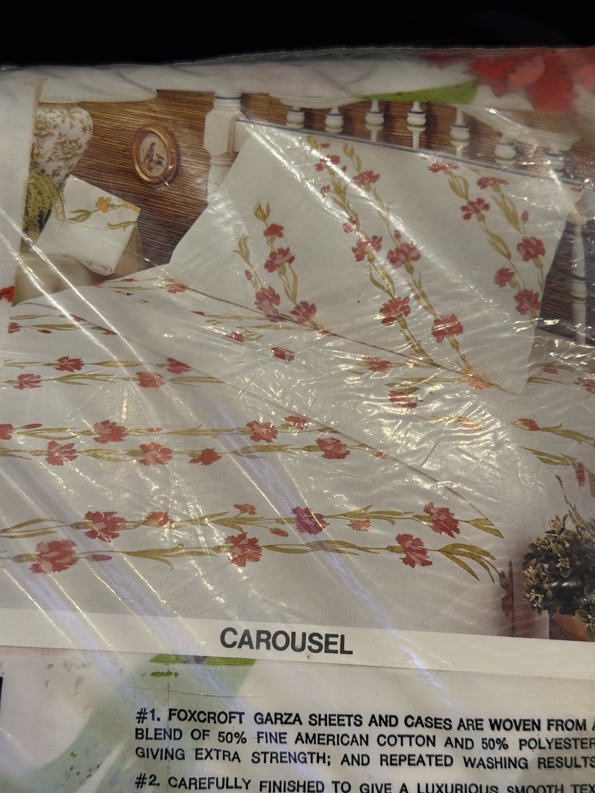 1970s Vintage Foxcroft Garza King Pillow Cases Set Of 2 NOS Floral CAROUSEL New