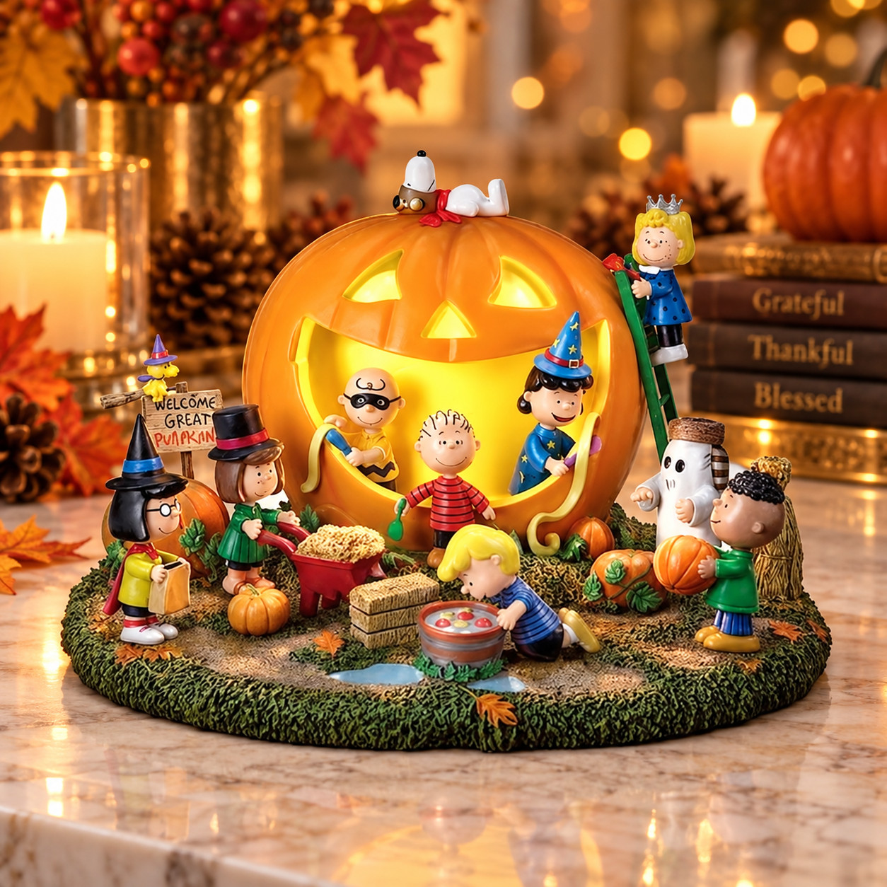 Peanuts Great Pumpkin Carving Party Lighted Halloween Figurine Decor