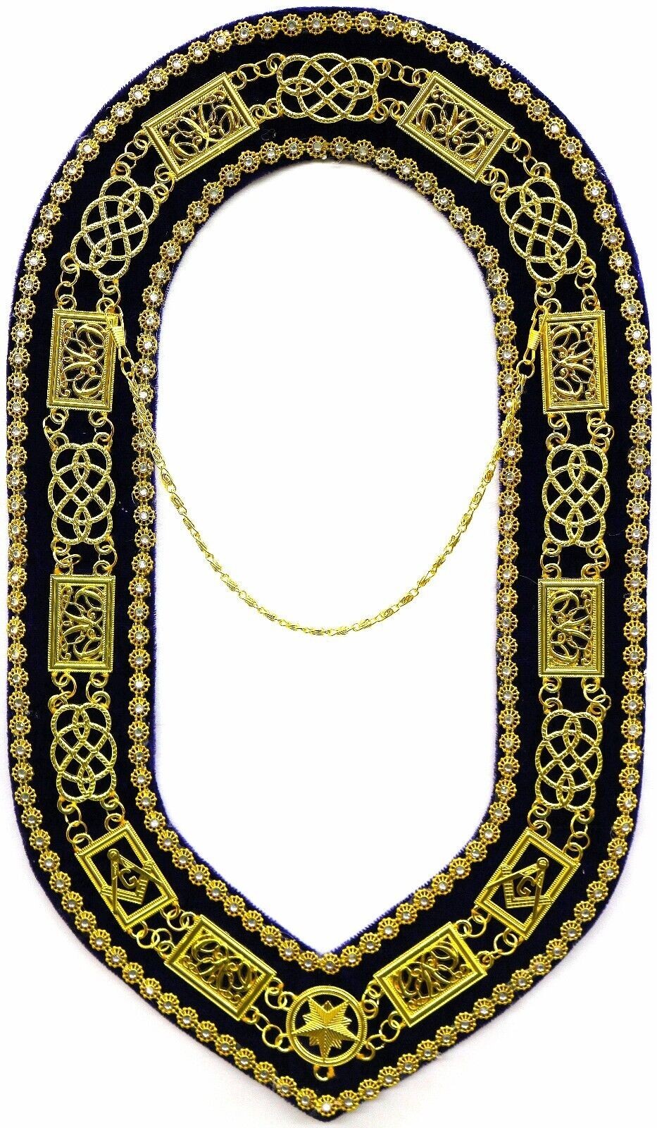 MASONIC GRAND LODGE GOLDEN CHAIN RHINESTONE COLLAR PURPLE VELVET DMR-100GPRS
