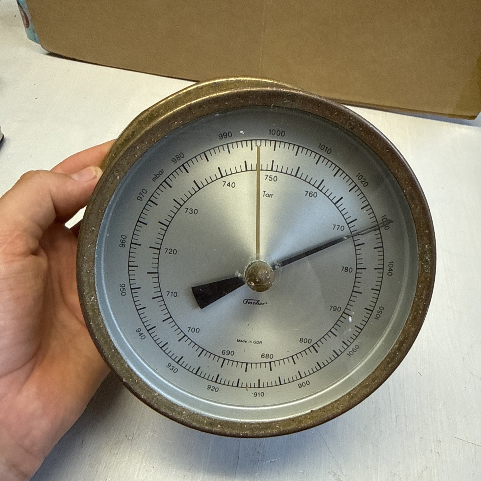 FISCHER VEB GDR GERMAN DEMOCRATIC REPUBLIC SHIP MARINE ANEROID BAROMETER 16.3 Cm