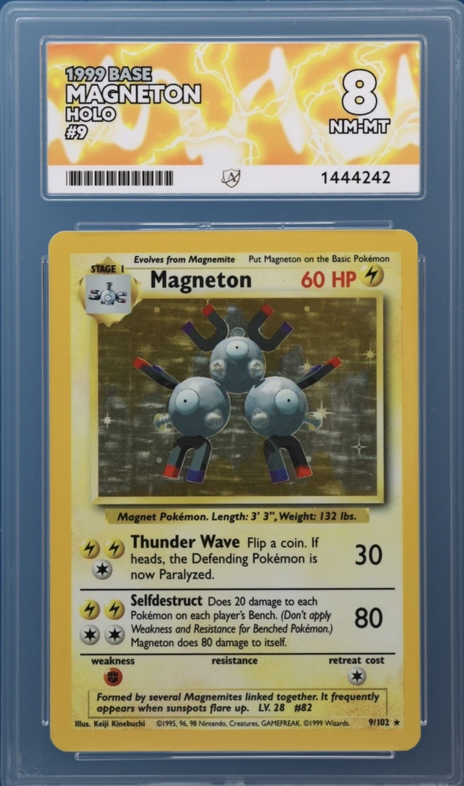 1999 Pokémon Base Set Magneton Holo #9/102 ACE 8 NM-MT WOTC Unlimited