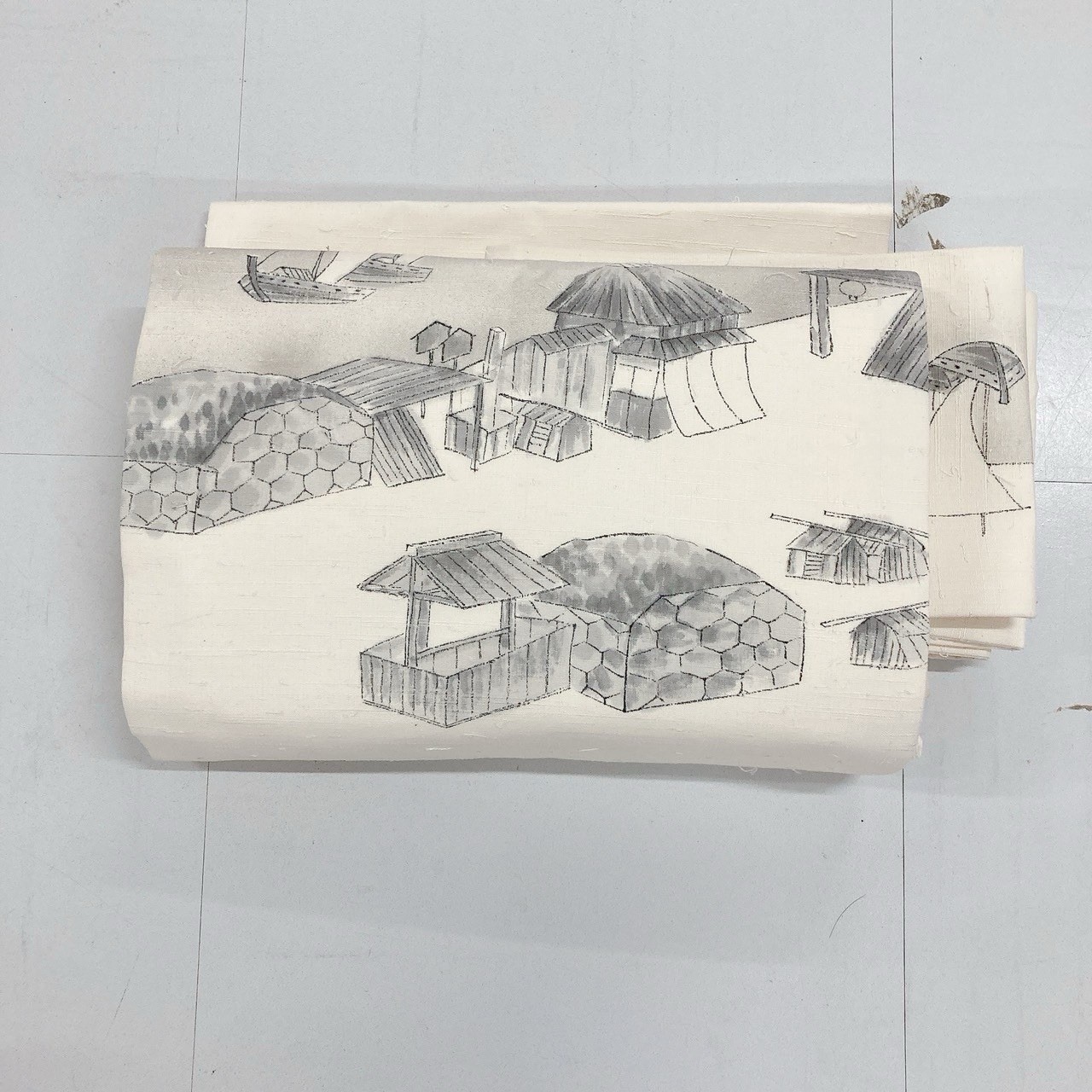 Antique Pure Silk Nagoya Obi: A Charming Edo Townscape Motif From Japan