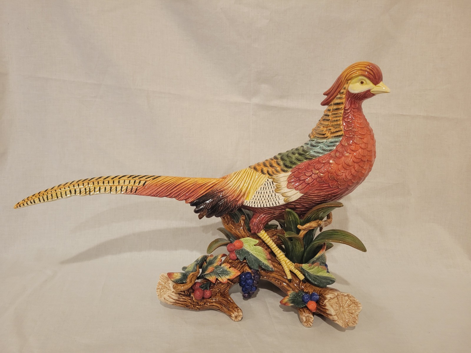 Rare Fitz & Floyd Large Golden Pheasant Bird Figurine Sculpture Exotic Wildlife