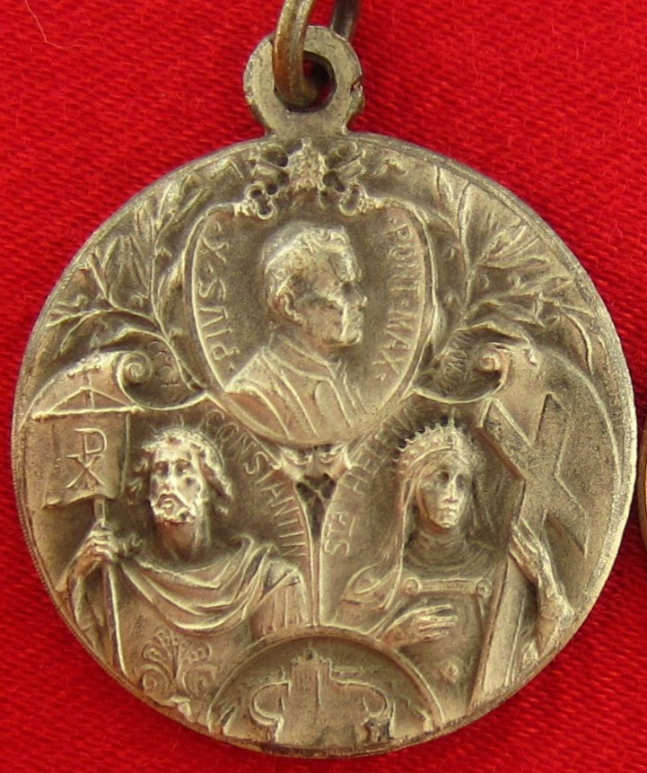 Vintage SAINT HELENA Medal POPE PIUS X CONSTANTINE Religious Catholic Pendant 1