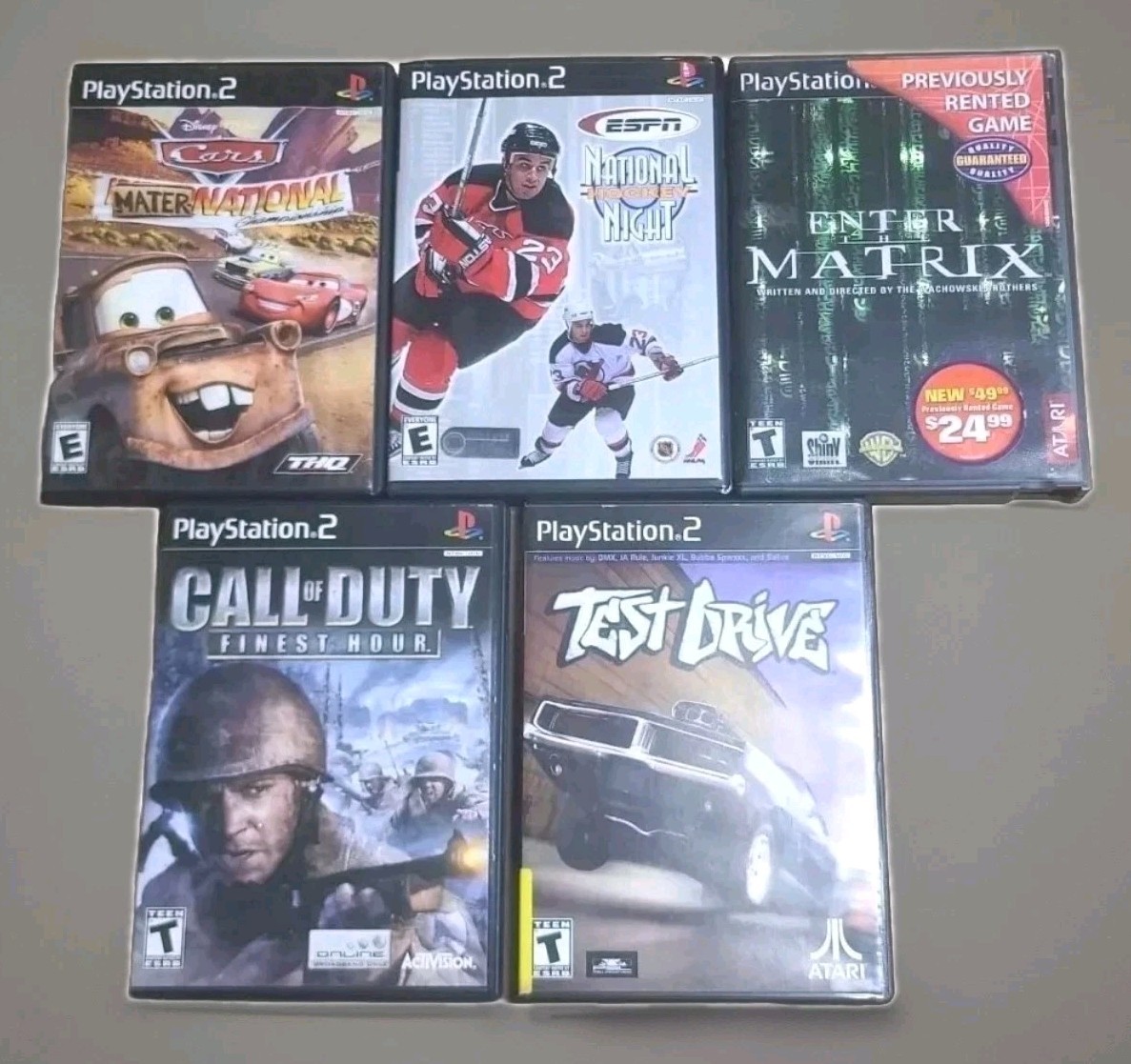 PS2 Games (Lot of 5) Matrix Cars Test Drive Call of Duty National Hockey Night  