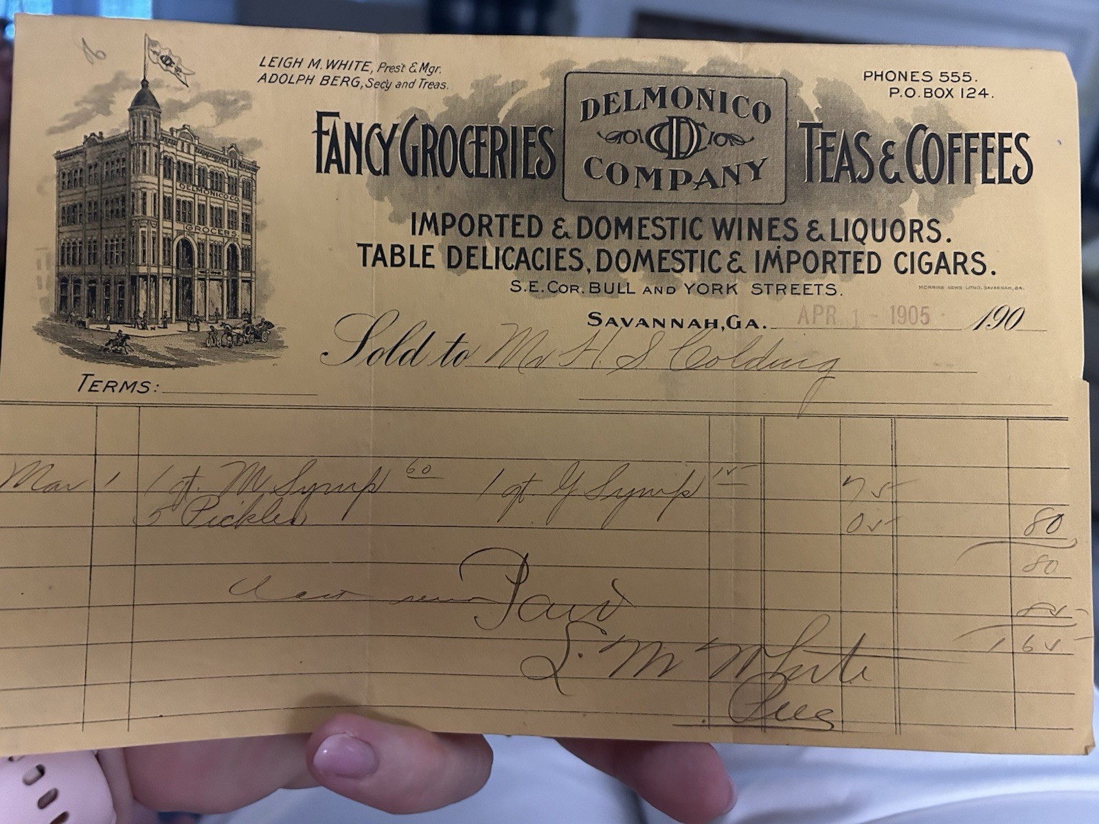 Savannah, Ga. 1905 Receipt From A Downtown Business