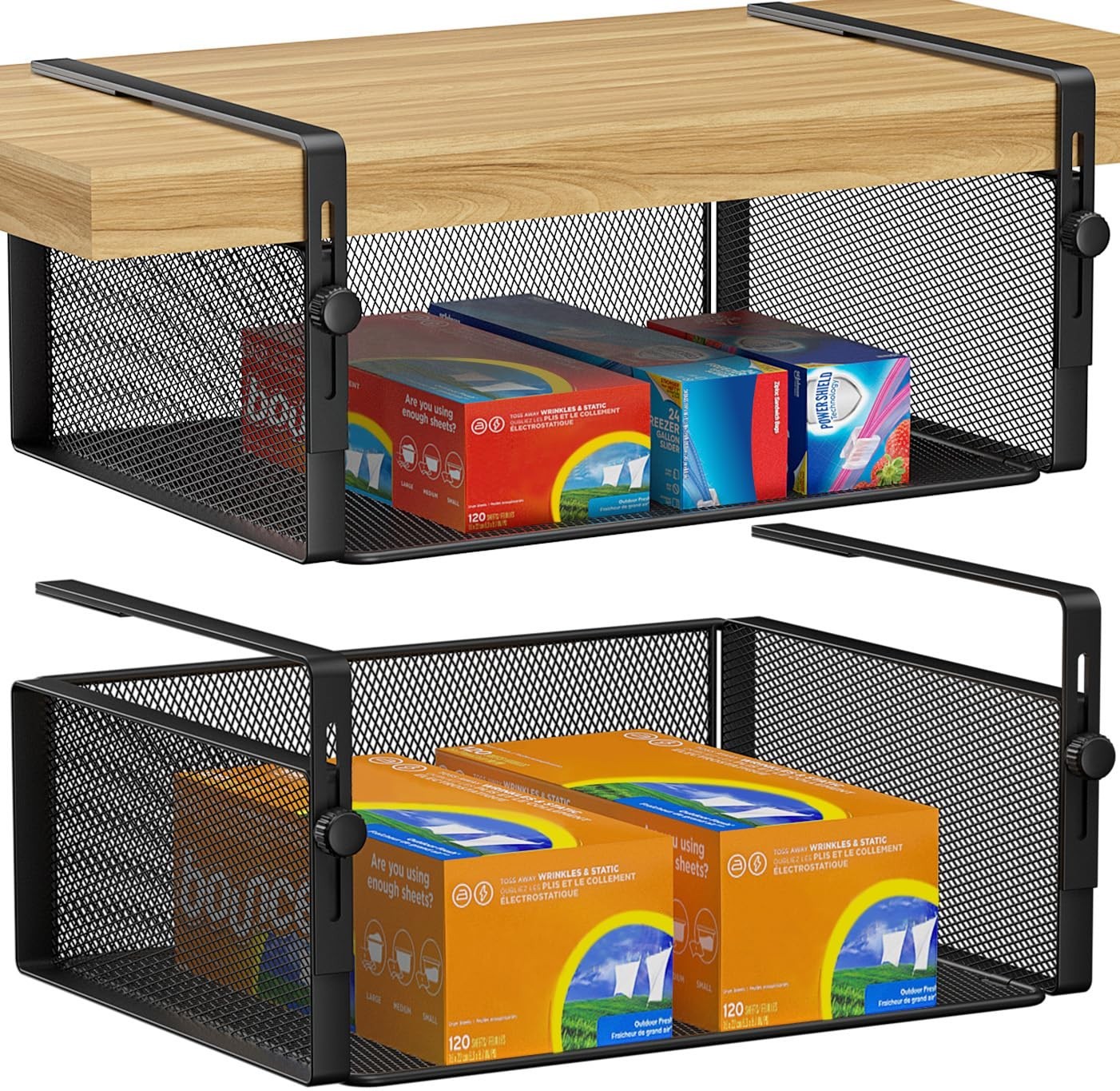 AmonHouseware 2Pack Under Shelf Basket,Adjustable Hanging Large, Black