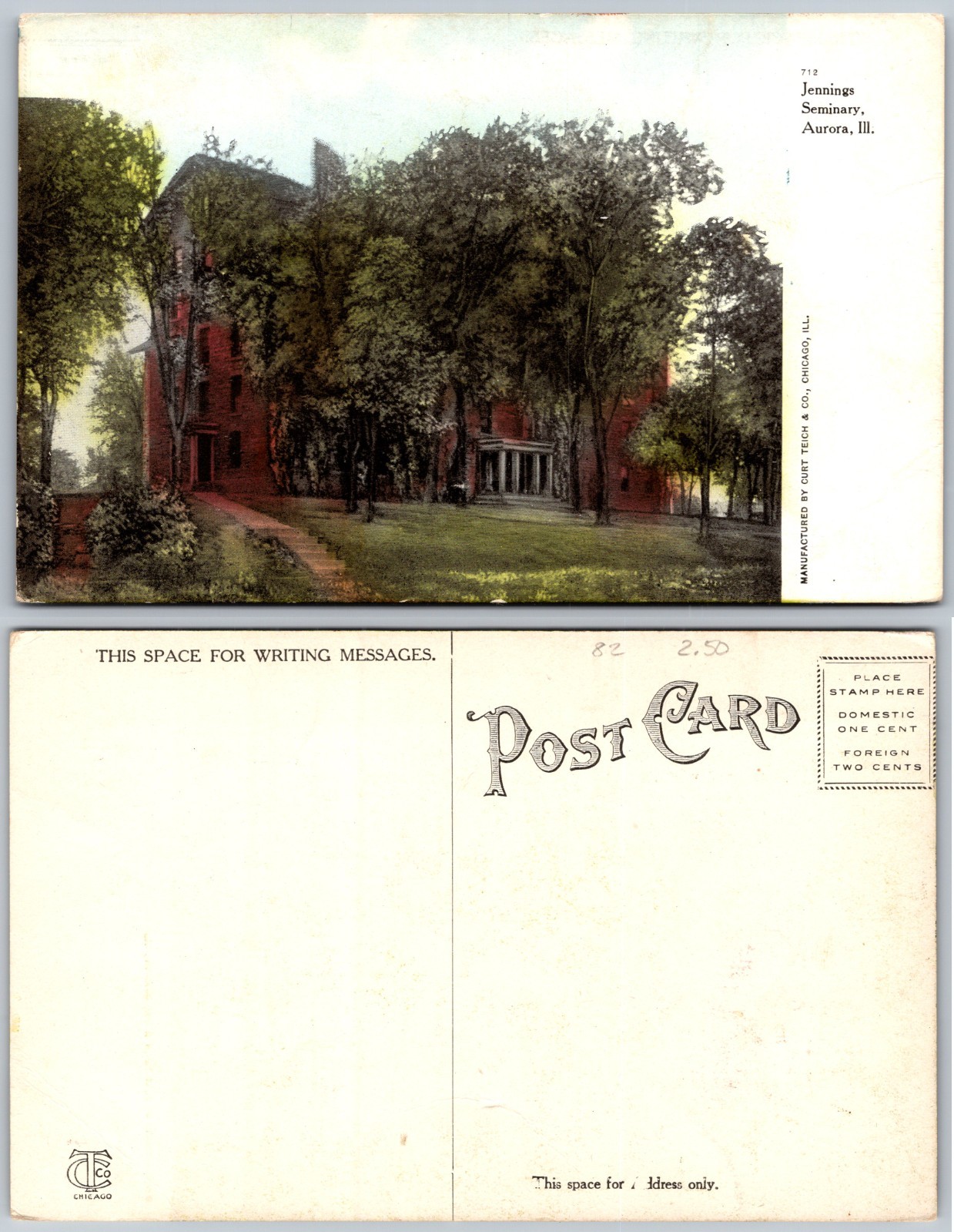 Jennings Seminary Aurora IL Postcard