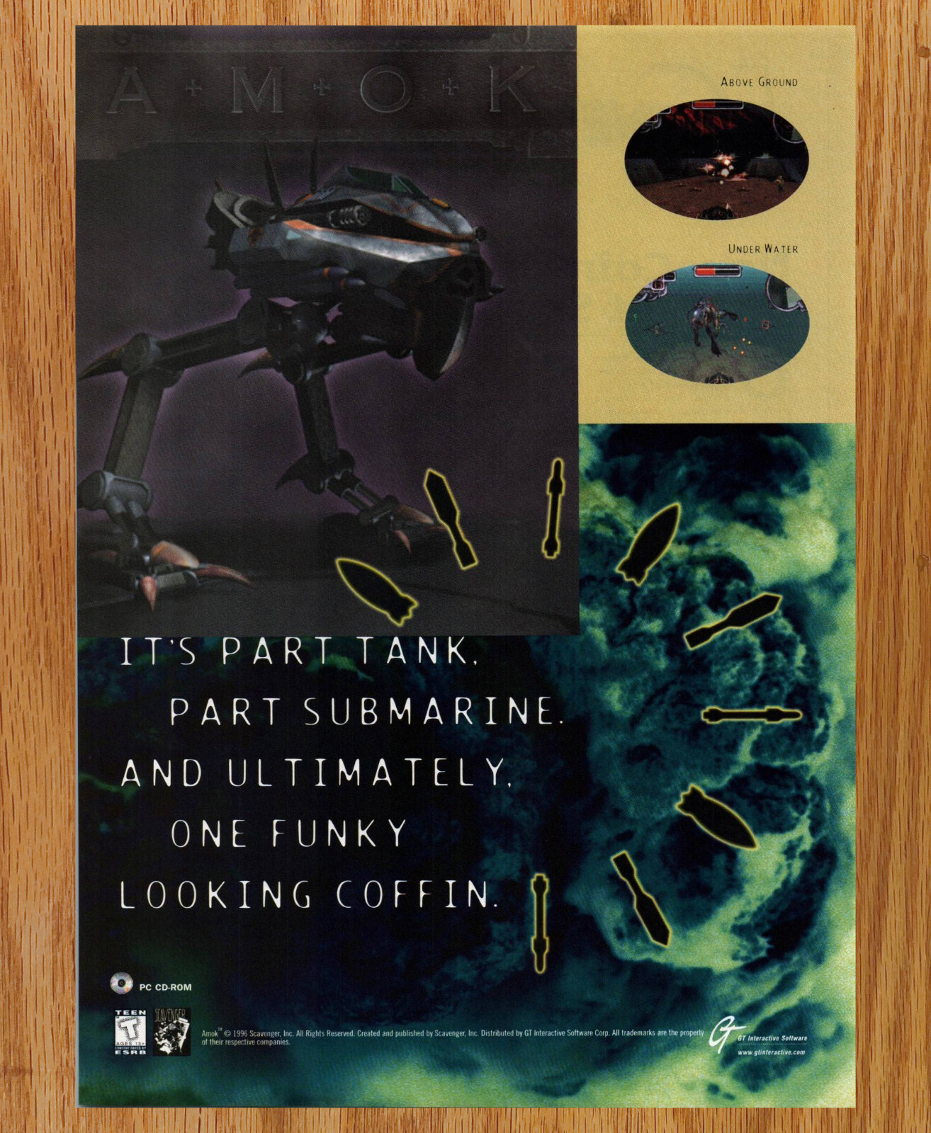 Amok Scavenger Part Tank Submarine - Video Game Print Ads Poster Promo Art 1996