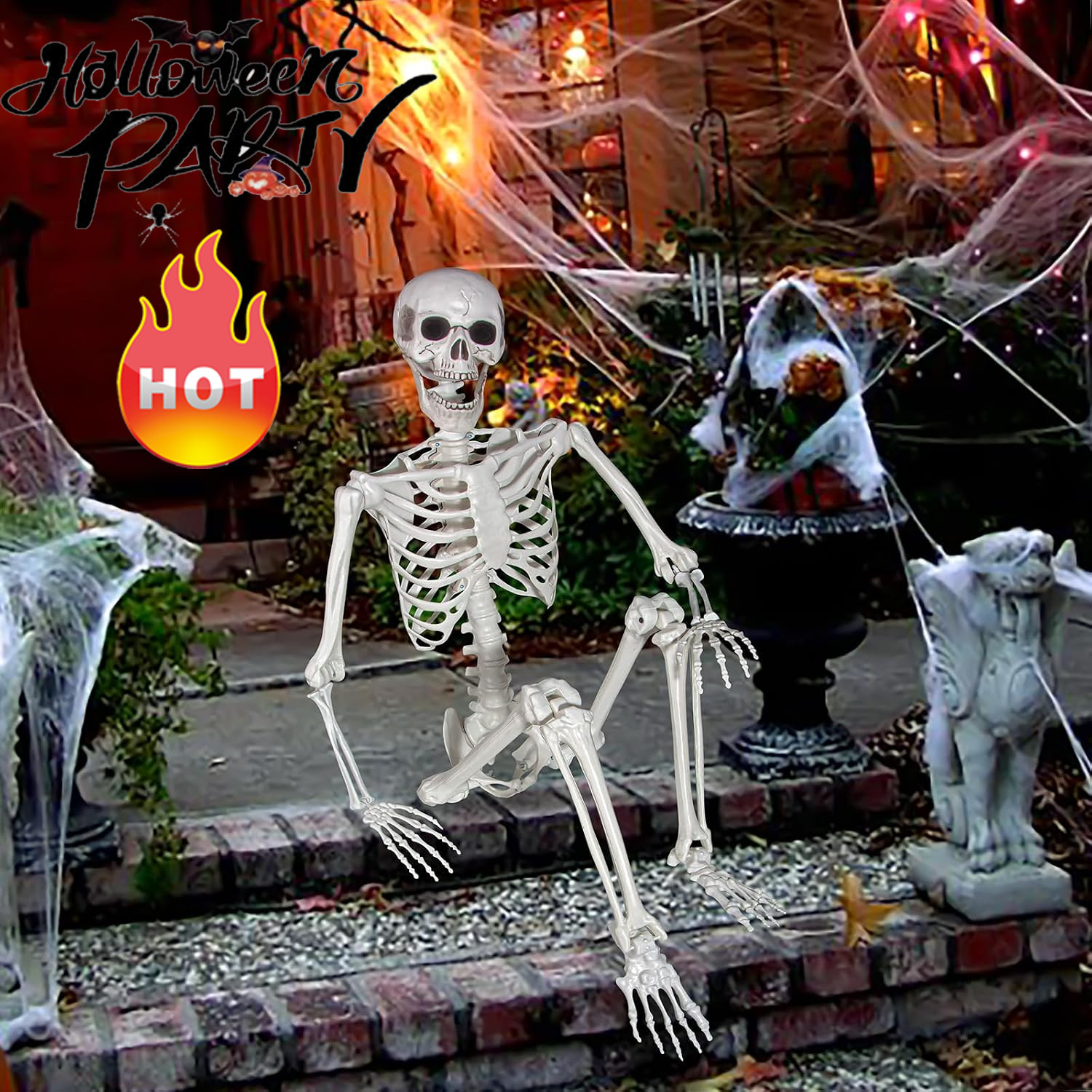 5ft Giant Halloween Human Skeleton Poseable Full Life Size Decoration Party Prop