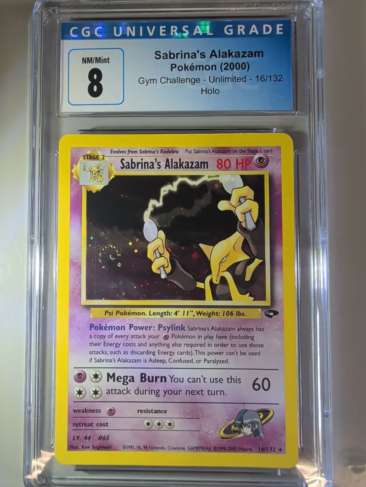 WOTC 2000 Pokemon Sabrina's Alakazam Gym Challenge Holo #16 CGC 8 NM-Mint SWIRL 