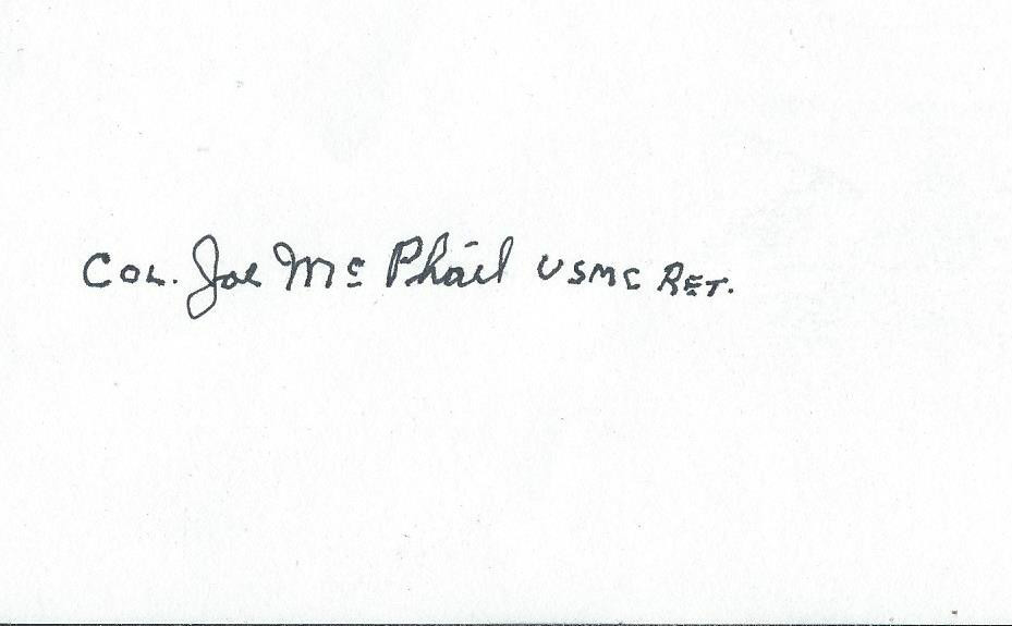 Joe MacPhail signed 3x5 index card WW II Hell Hawks P-47 Pilot RARE COA LOOK
