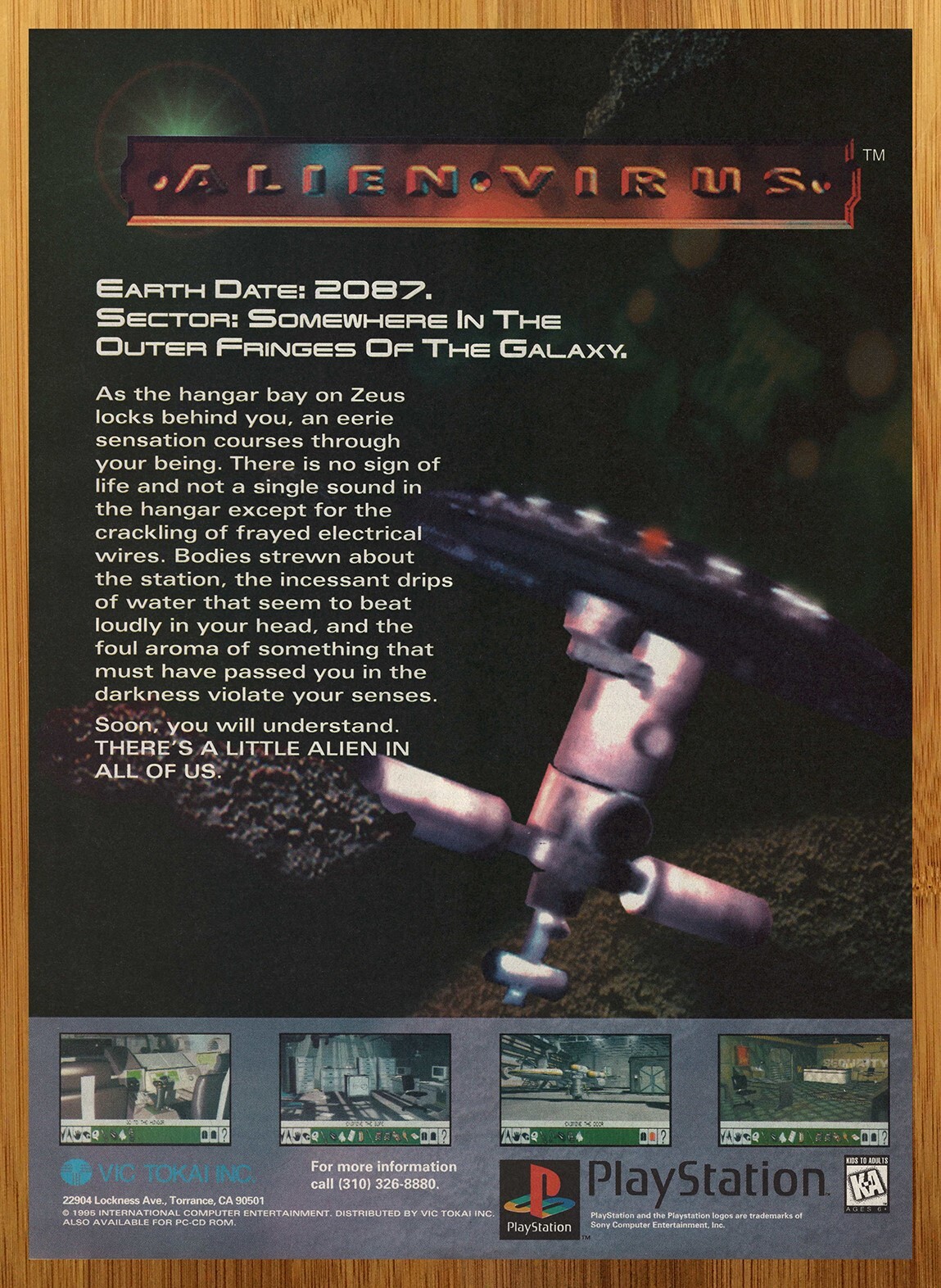 1995 Alien Virus Playstation 1 PS1 PC Vintage Print Ad/Poster Video Game Art 90s