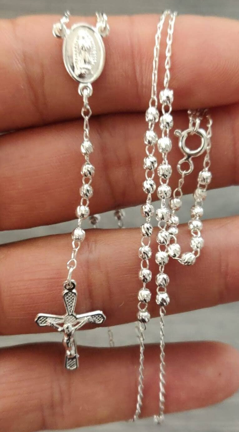 silver 925 catholic Rosary small /Rosario Plata 925 20'' de largo 2.1mm anchor