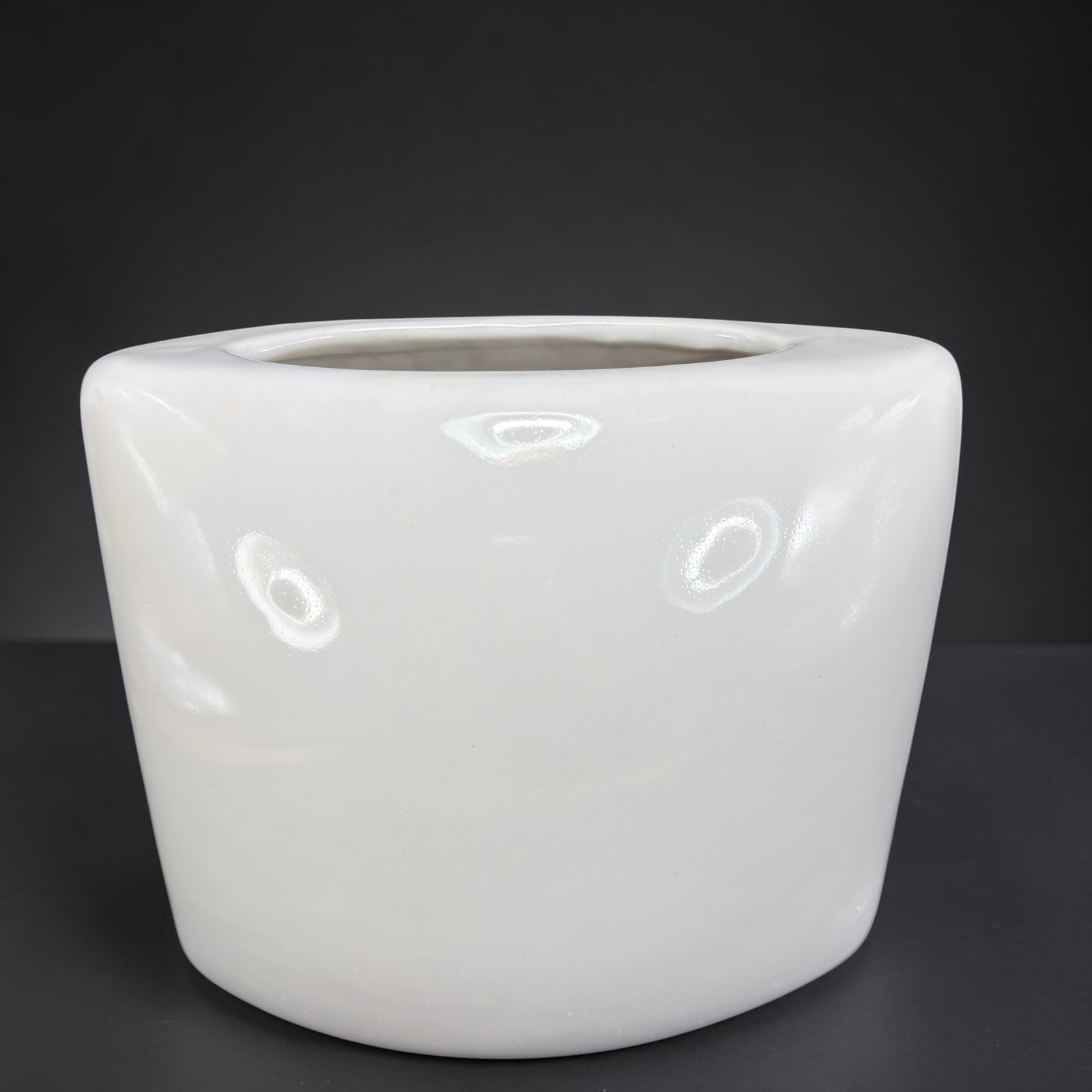 Haeger White Ceramic Vase H8441 Minimalist Glossy Mid Century Modern 7x8 inch