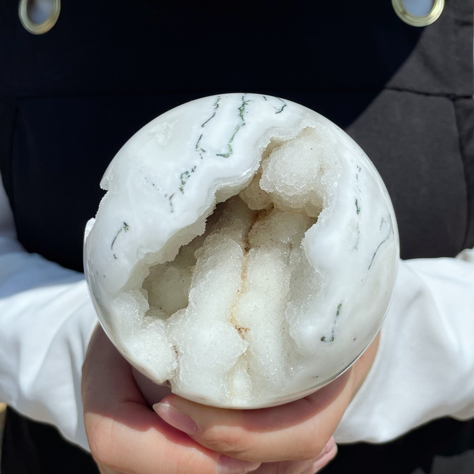 1.83LB Natural Moss Agate Quartz Sphere Geode Crystal Magic Ball Healing G6911