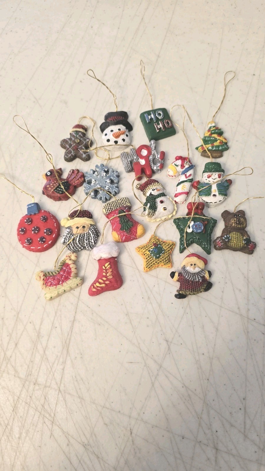 Lot of 19 Miniature Resin Christmas Ornaments Cardinal Santa Snowman Stocking