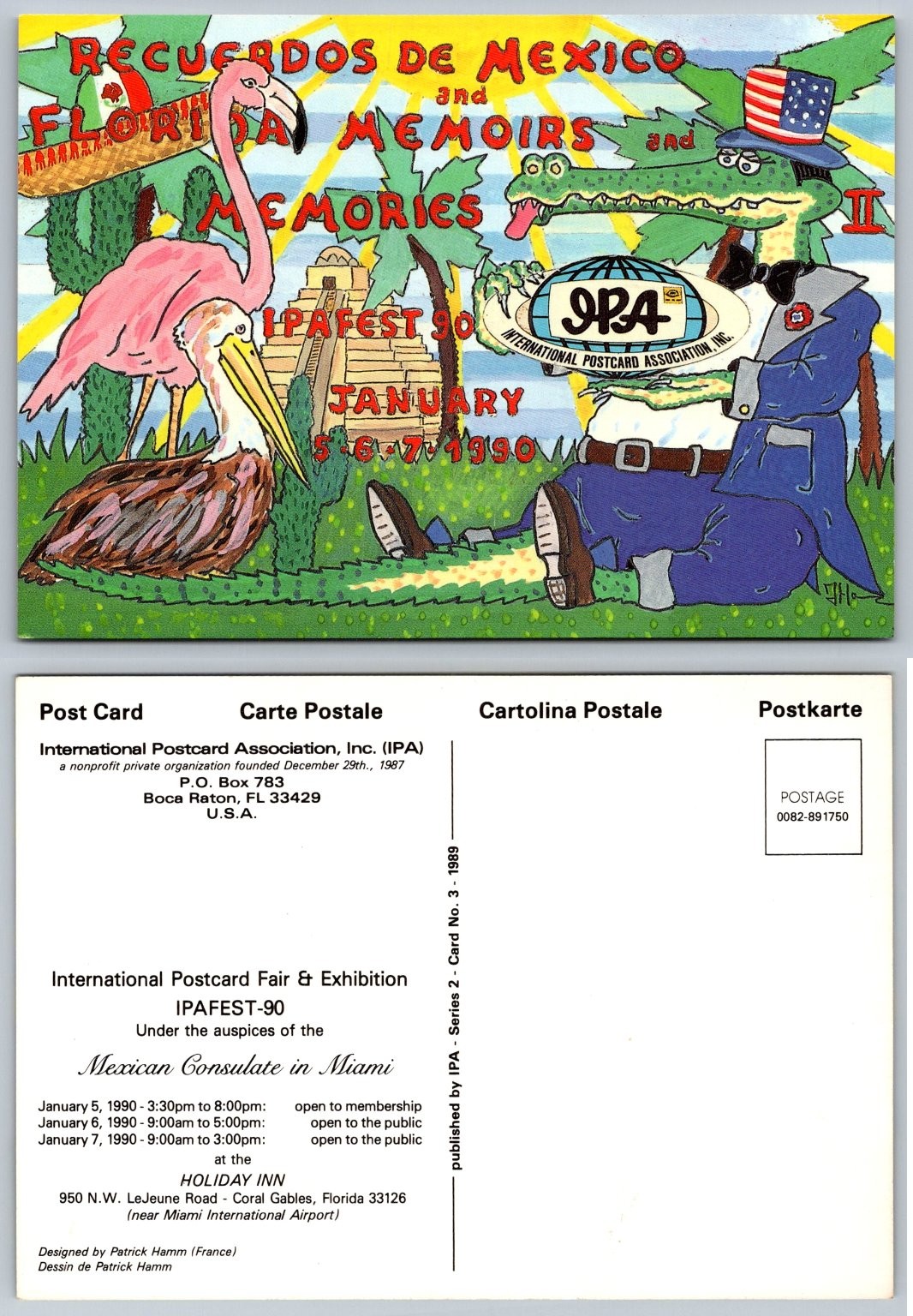 IPAFEST 90 Florida Mexico Souvenir Postcard, Patrick Hamm Art, 1990 Miami