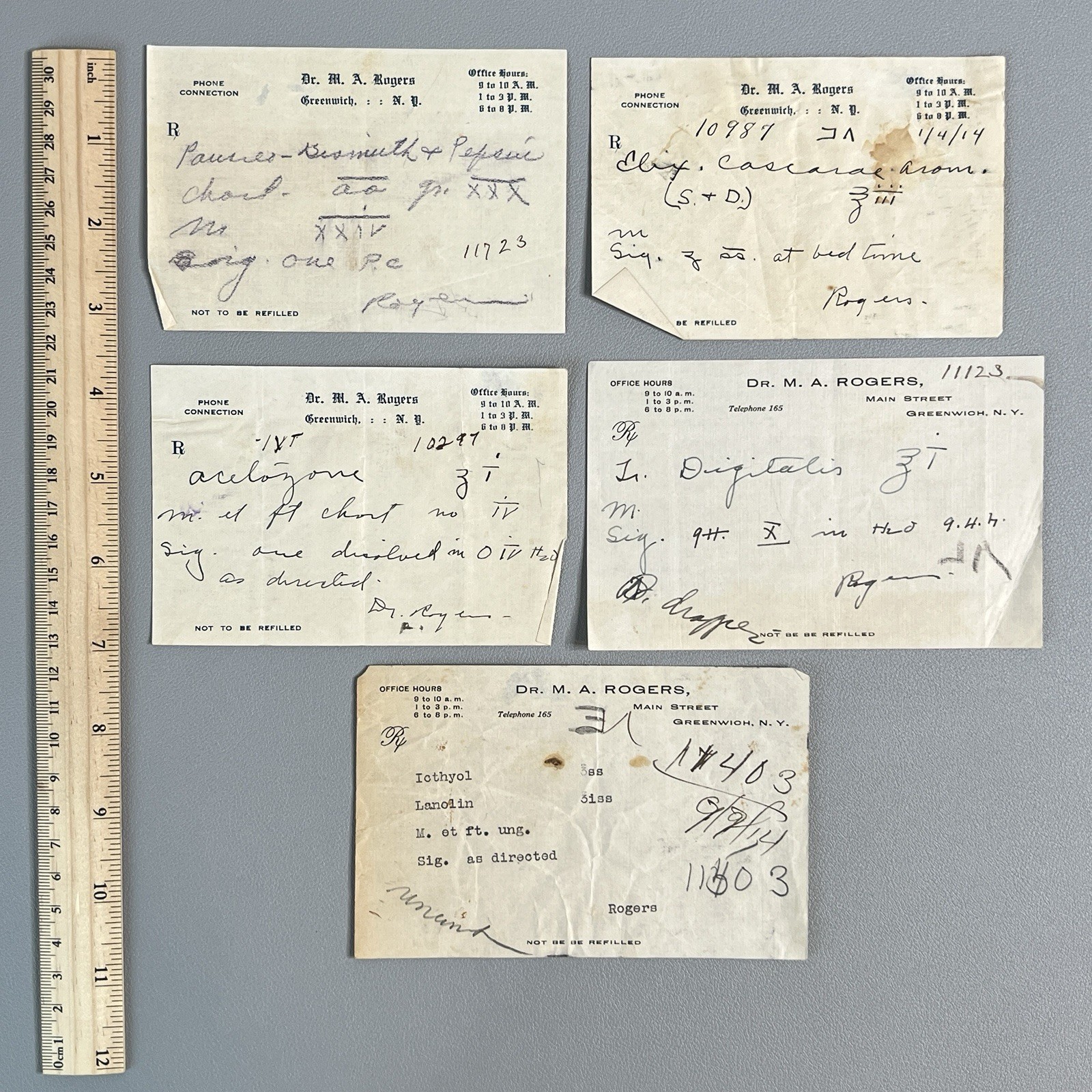 Vtg 1914 Doctor Prescription Paper Ephemera Lot 5 Greenwich NY Digitalis Rogers
