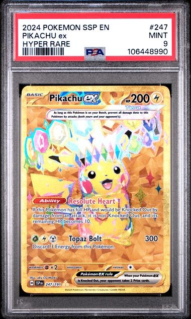 2024 POKEMON SSP EN-SURGING SPARKS #247 PIKACHU ex HYPER RARE PSA 9