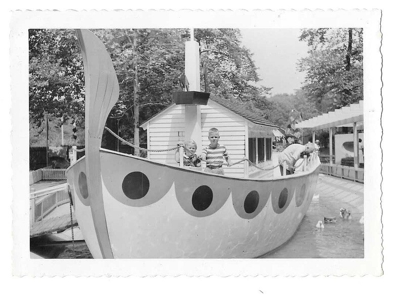 VTG Photo Boy And Girl On Ark Boat At Children’s Zoo, Highland Park Pittsburgh