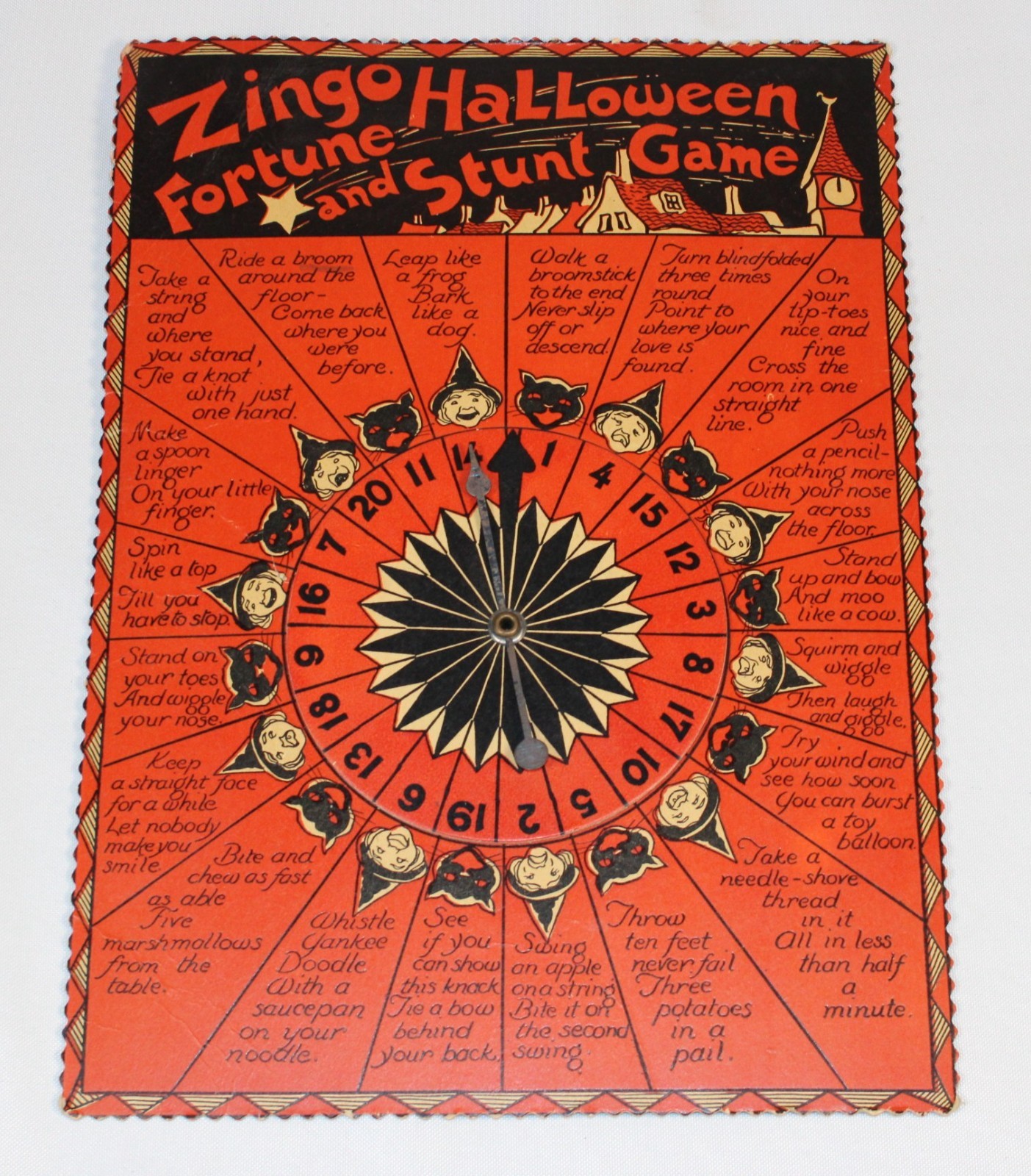 Vintage 1935 Beistle Zingo Halloween Fortune & Stunt Game Witch Cat Spinner