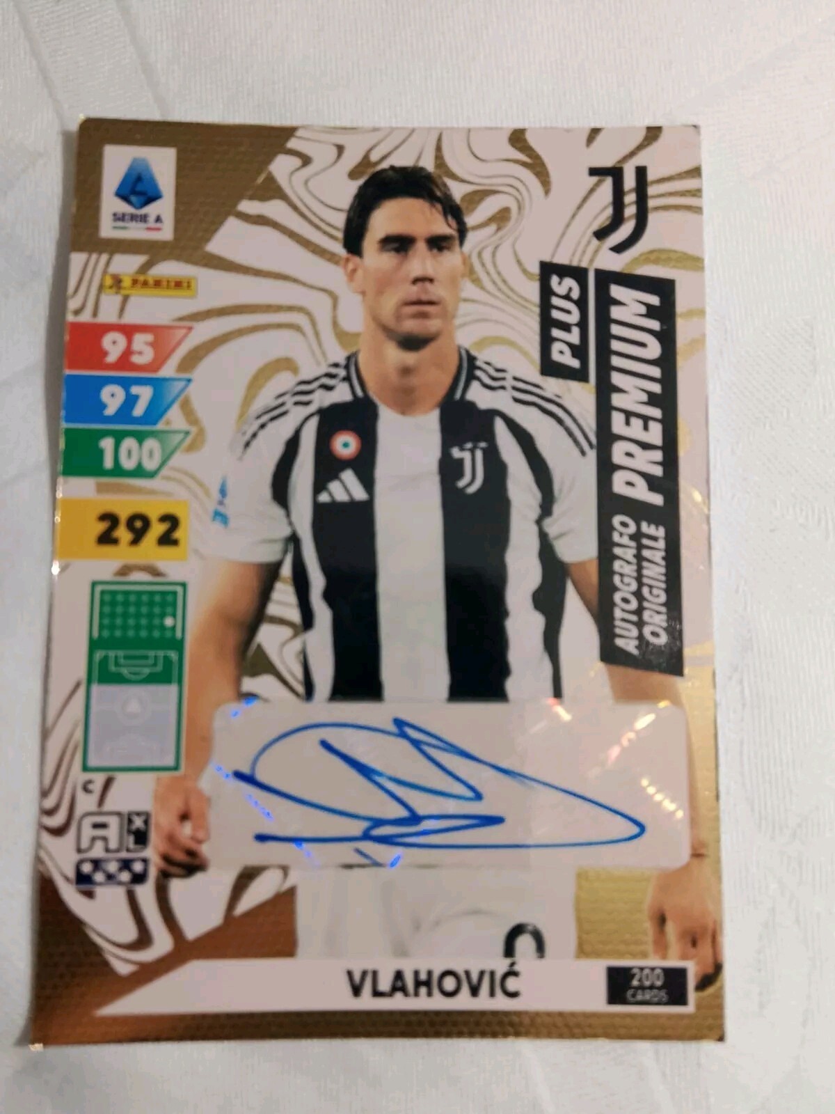Dusan Vlahović Adrenalyn 2024/2025 Sandwich Footballers Figurine with Original Autograph