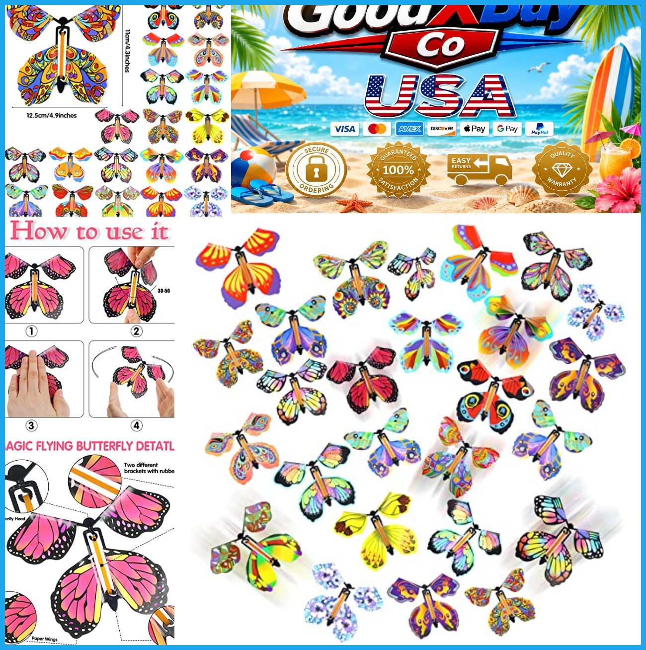 NEW 20PCS Wind Up Flying Butterfly Toys Magic Surprise Party Favors Kids Gift