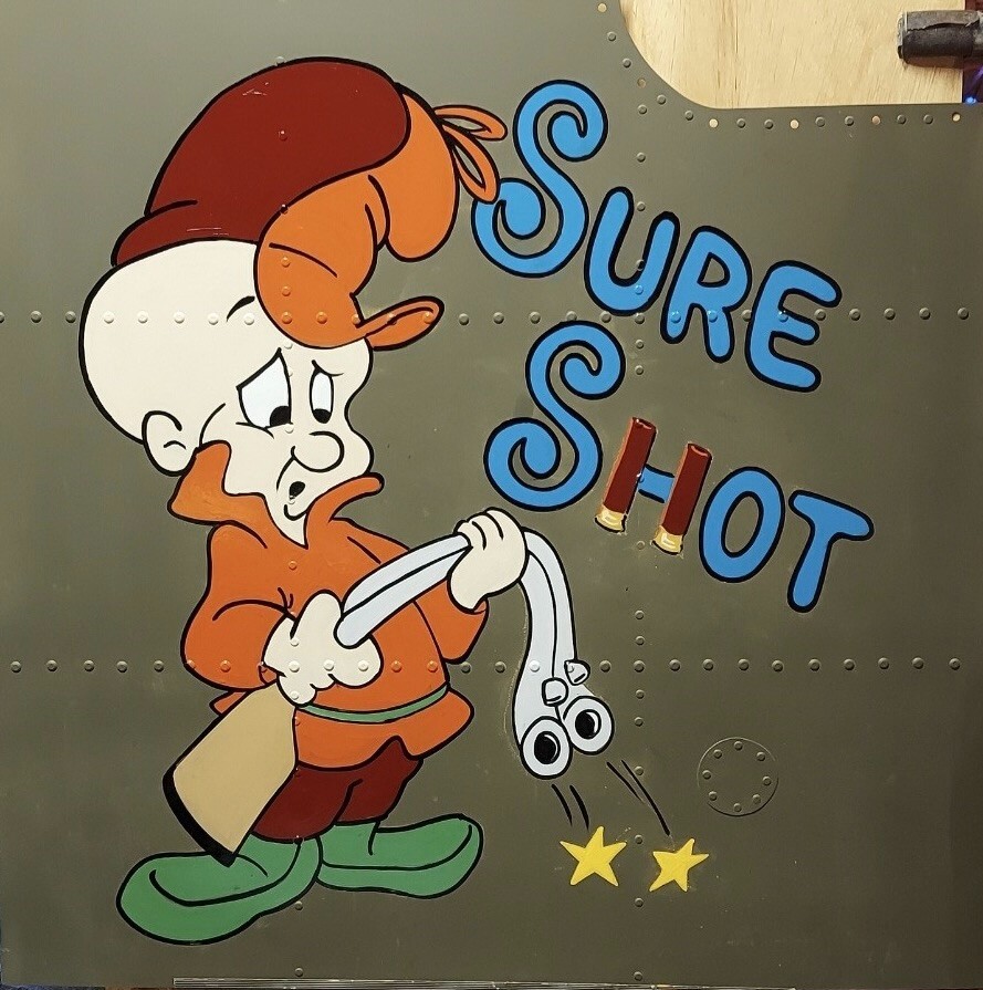 Hand-Painted WWII Nose Art Panel, Riveted Aircraft Aluminum, Elmer Fudd NAP-0144
