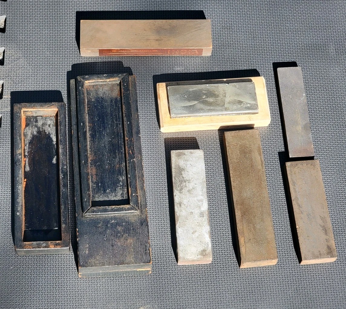 Vintage Norton Sharpening Stone Lot Oilstone Custom Wooden Bench Hook Box Hones
