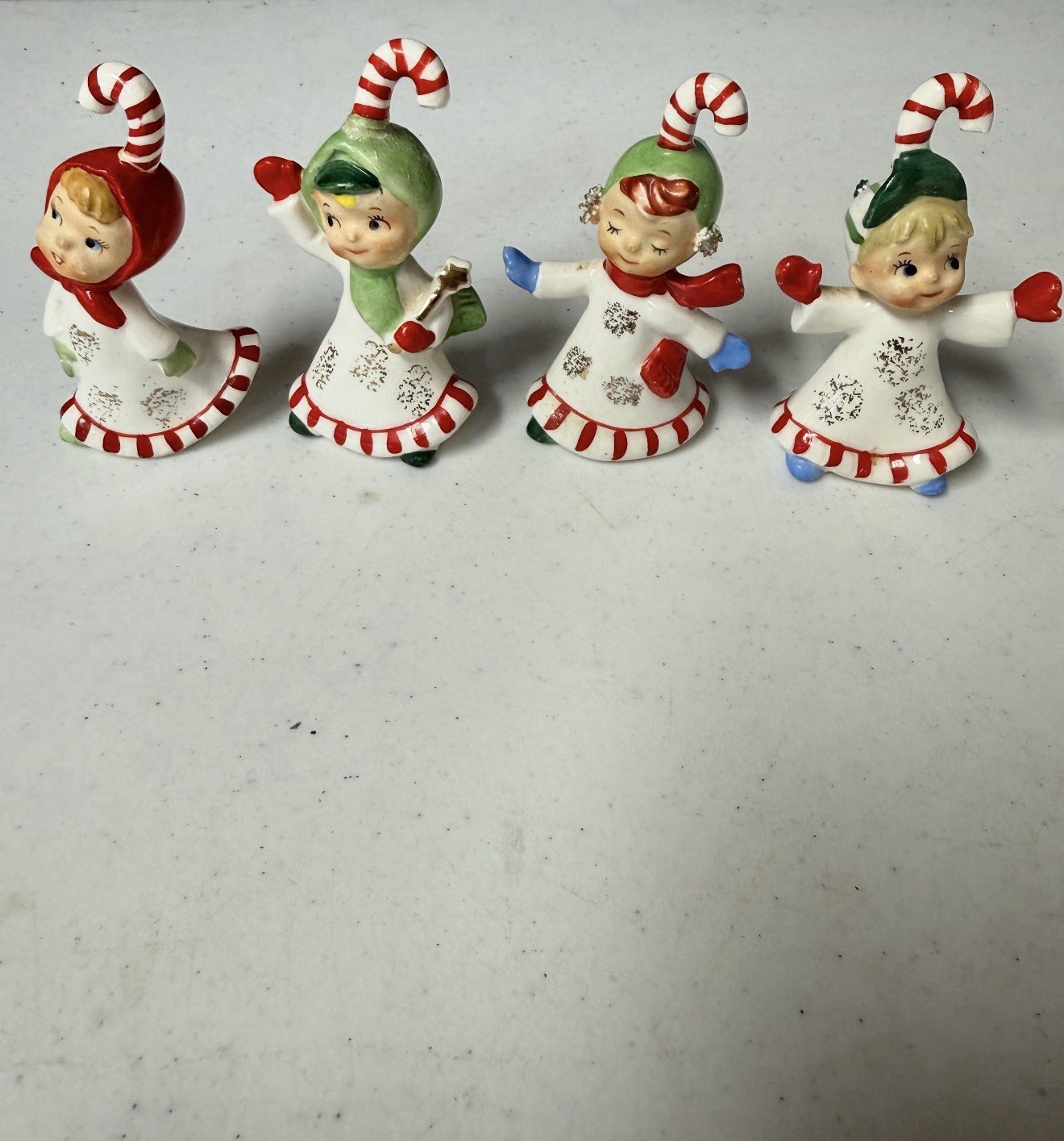 Vtg Lefton Christmas Candy Cane Kids Set of 4 Pixie Elves 625 Japan READ