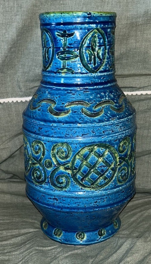 Vintage Italian Art Pottery Italica ARS Large 12” MCM Rimini Blue Style Vase PV