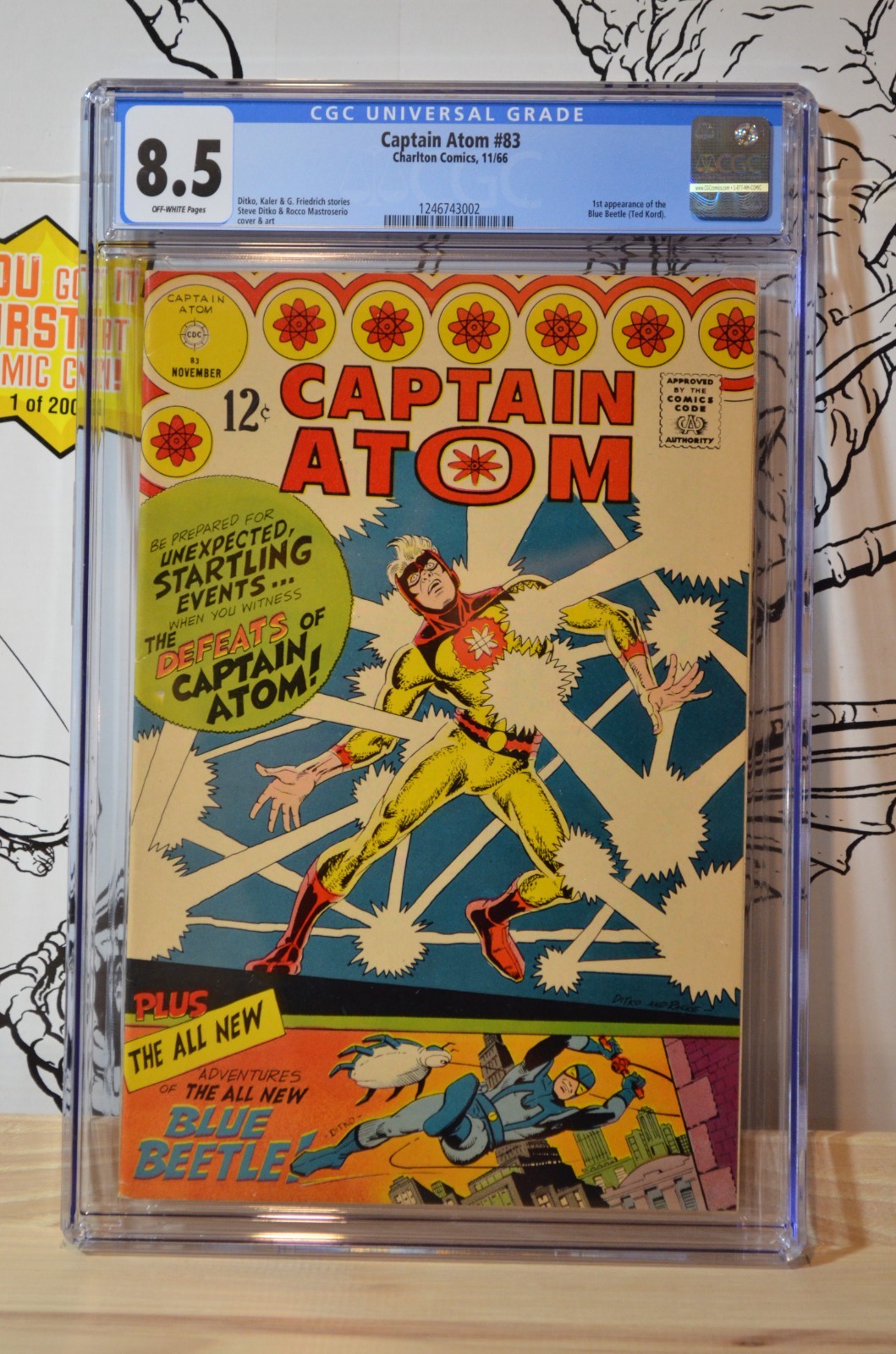 Captain Atom #83 CGC 8.5 White Page 1st appearance of Blue Beetle (Ted Kord).