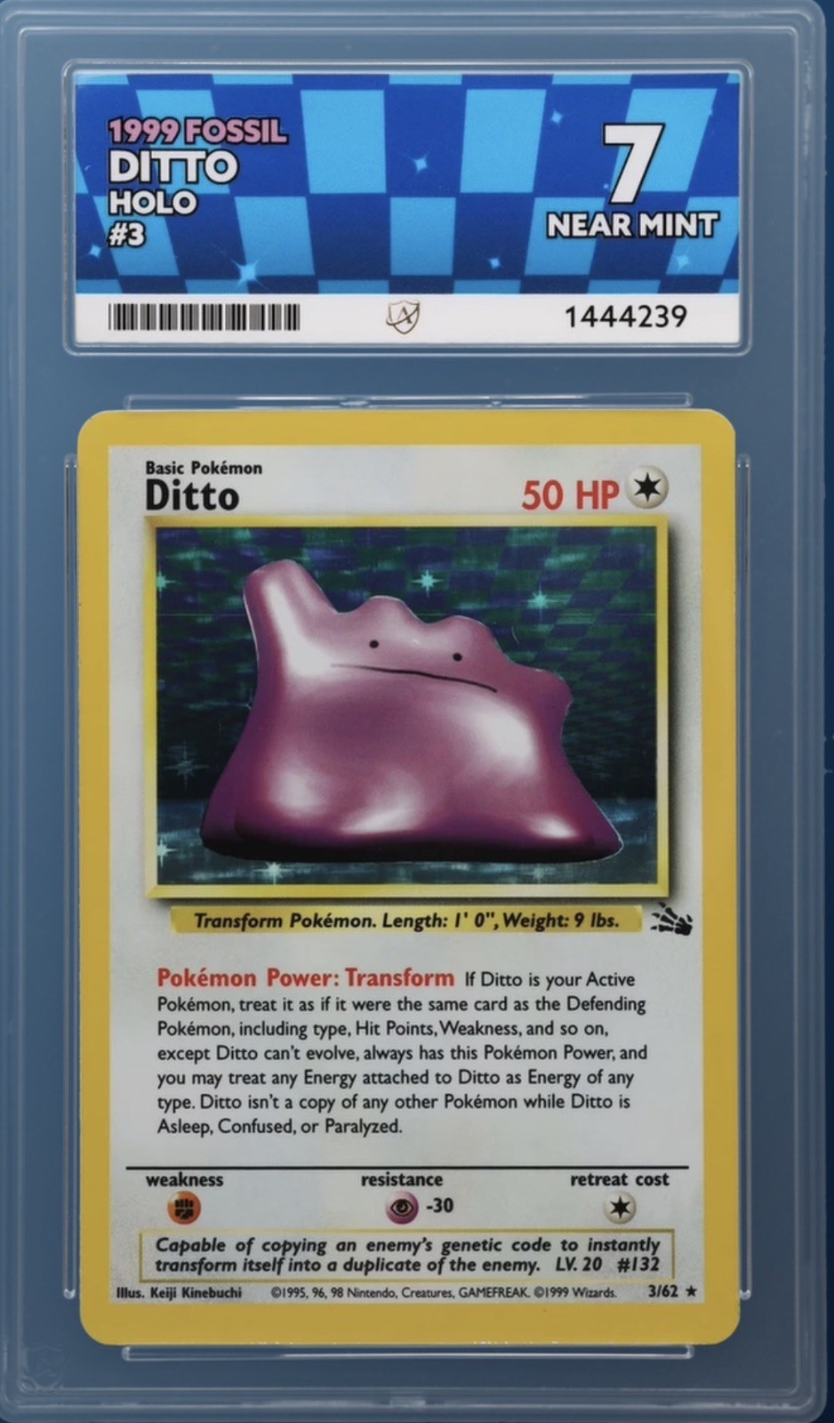 1999 Pokémon Fossil Ditto Holo #3/62 ACE 7 Near Mint Vintage WOTC Unlimited