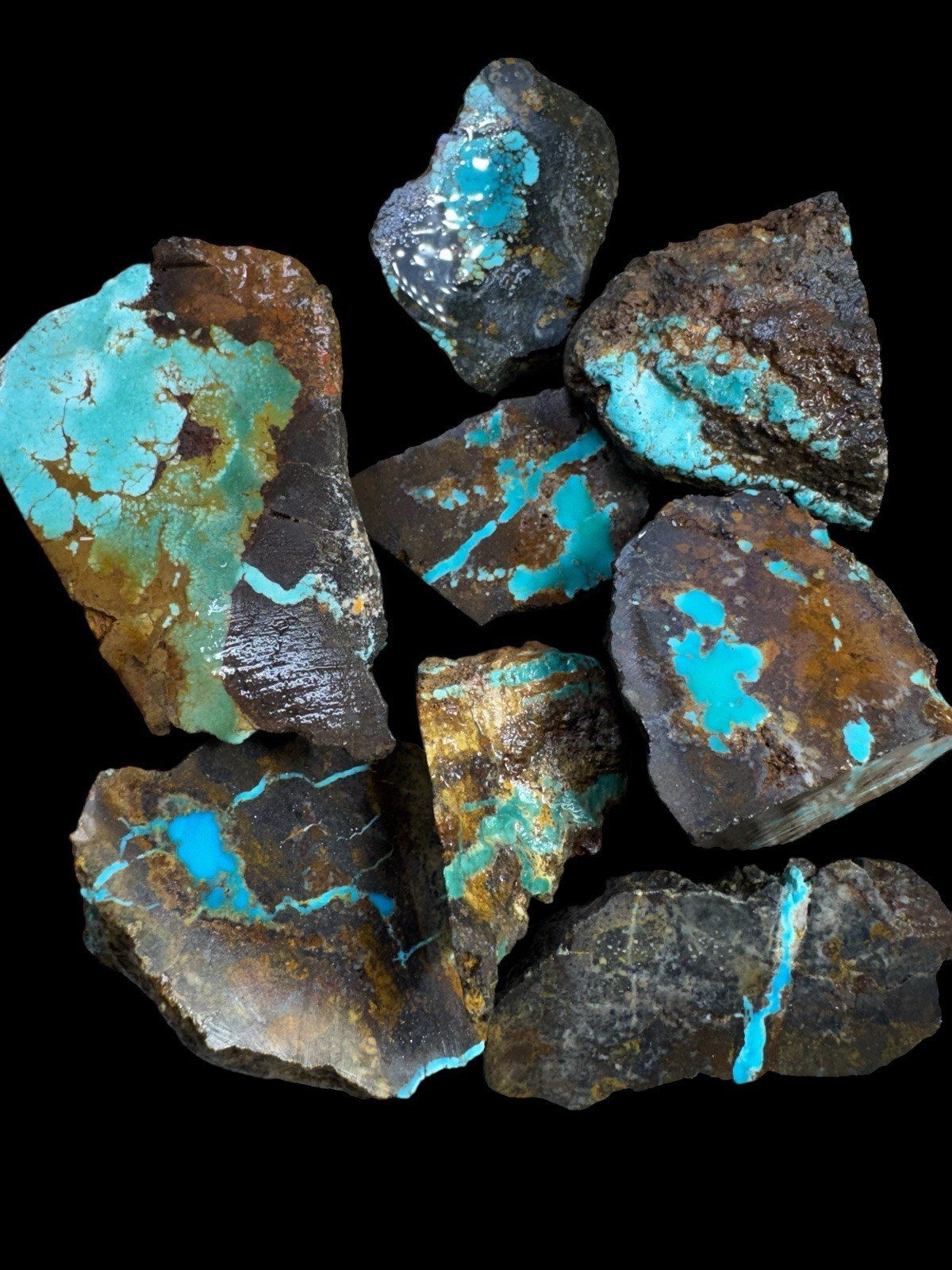 Hubei turquoise stabilized , brown and yellow host rock very nice Thick blue ban