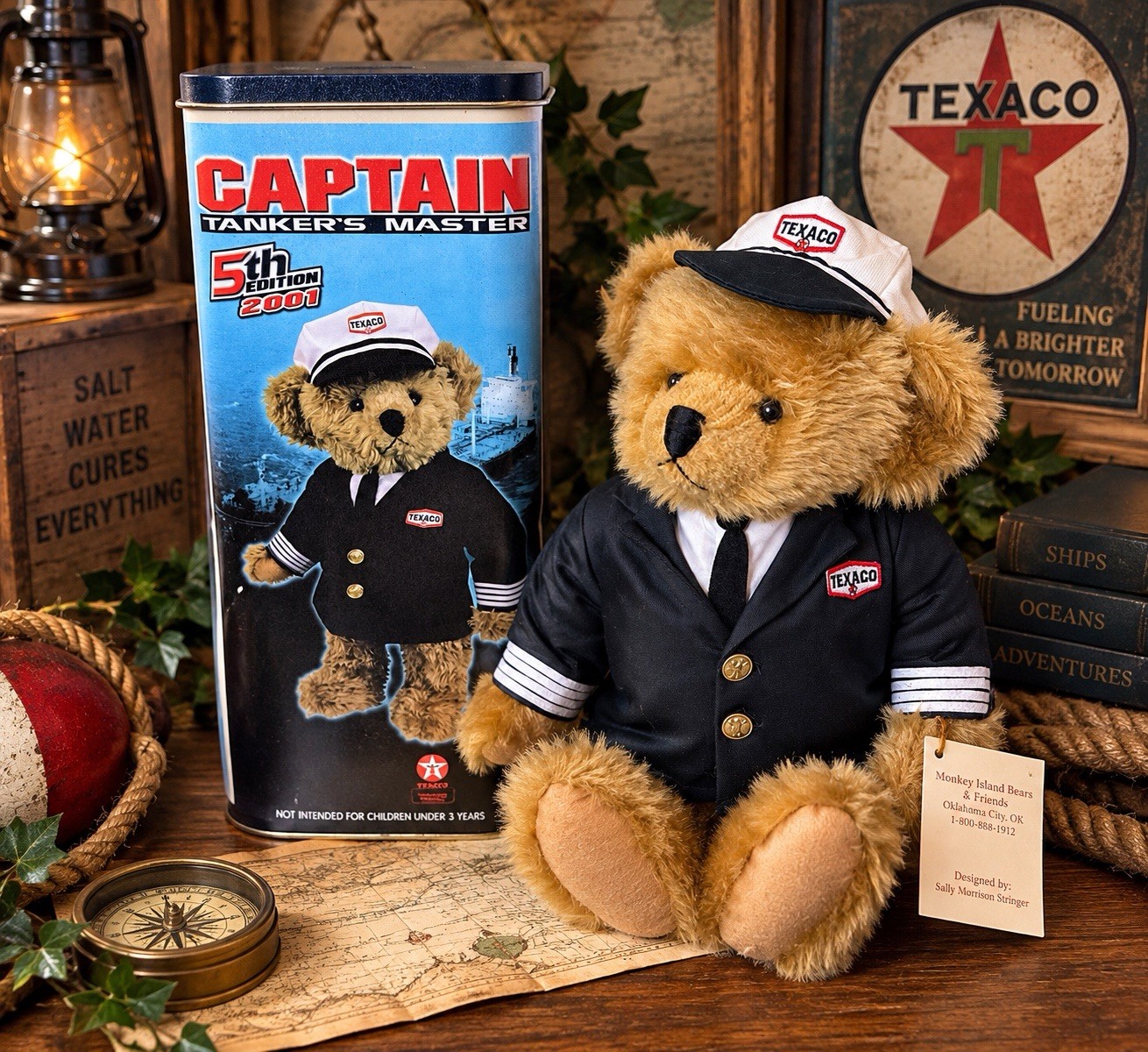 2001 Texaco Captain Tanker’s Master Bear 5th Edition Tin Bank Tags 16”