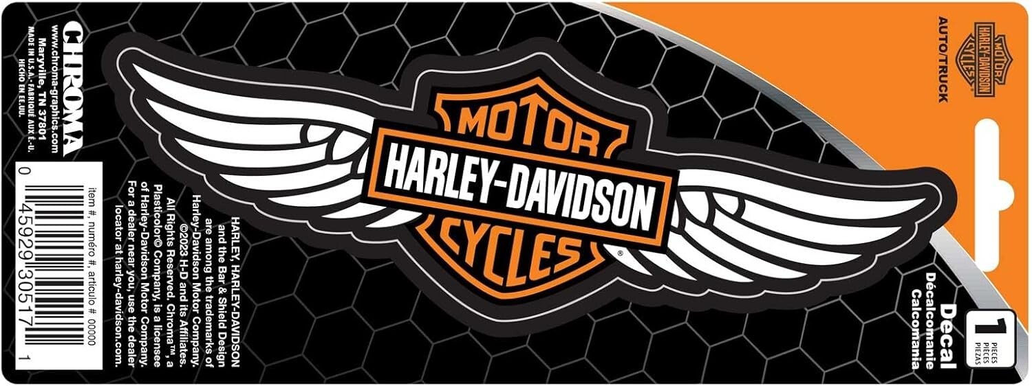 Harley-Davidson Winged Bar & Shield Decal Orange, White & Black Decal, 6.5