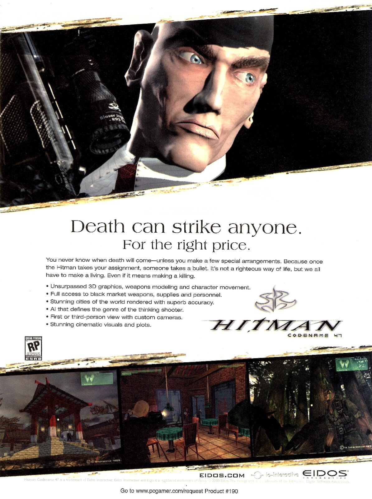 Hitman Codename 47 PC Game Big Box 2000 Promo Ad Wall Art Print Poster - Glossy