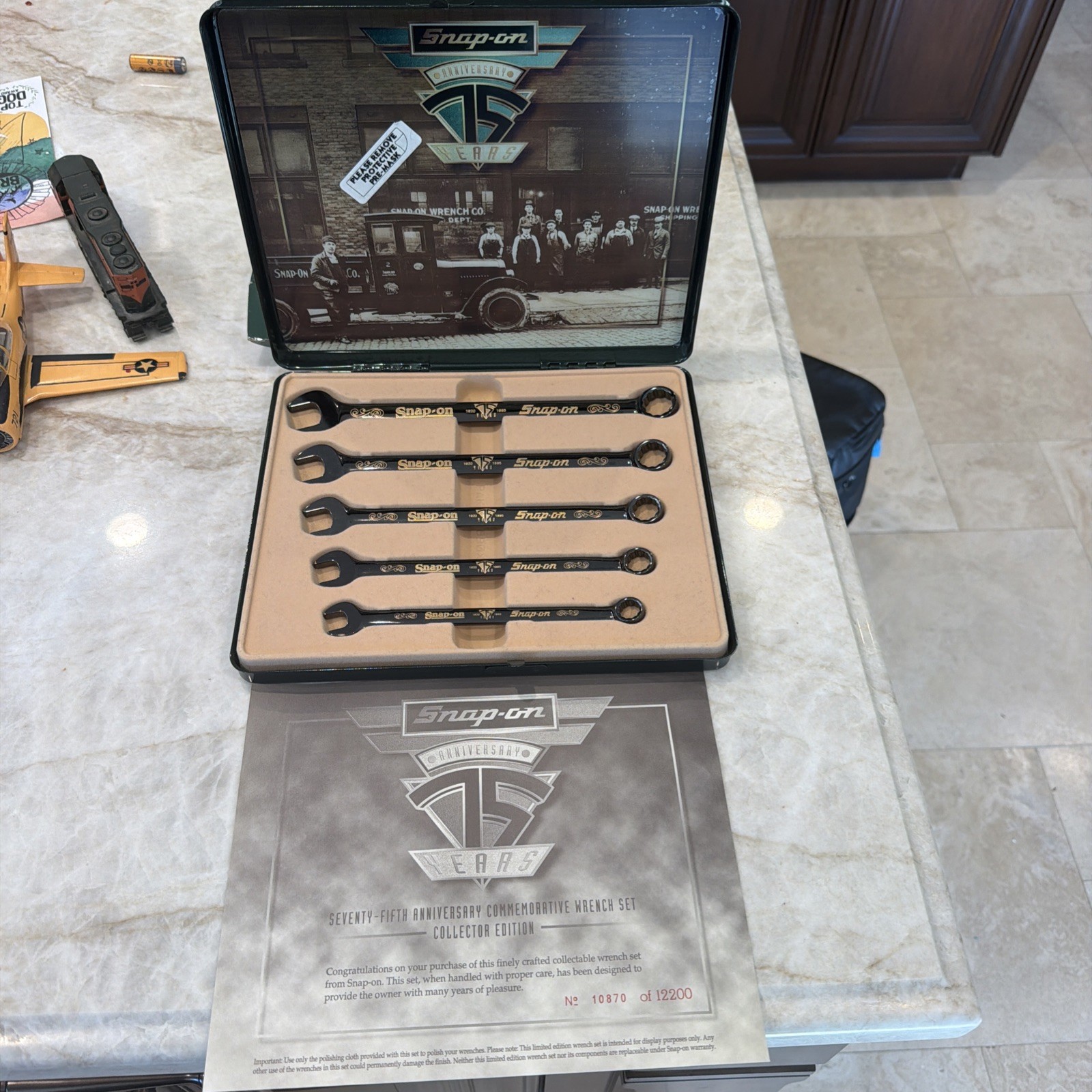Snap-On 75th Anniversary COMMEMORATIVE  WRENCH SET- Gold Engraved-NICE