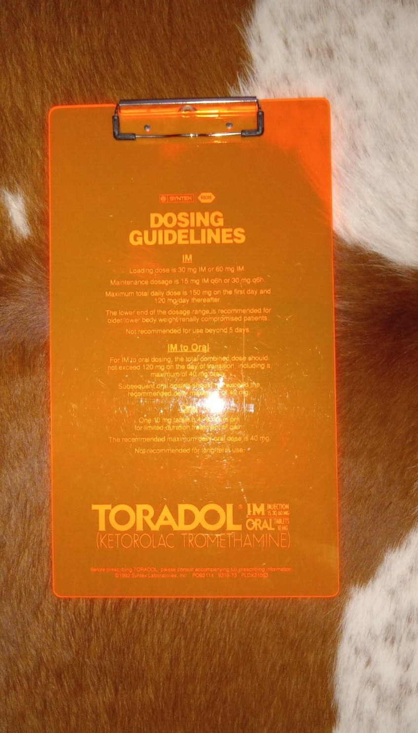 Vintage 1990s TORADOL Clipboard Medical Promo Painkiller