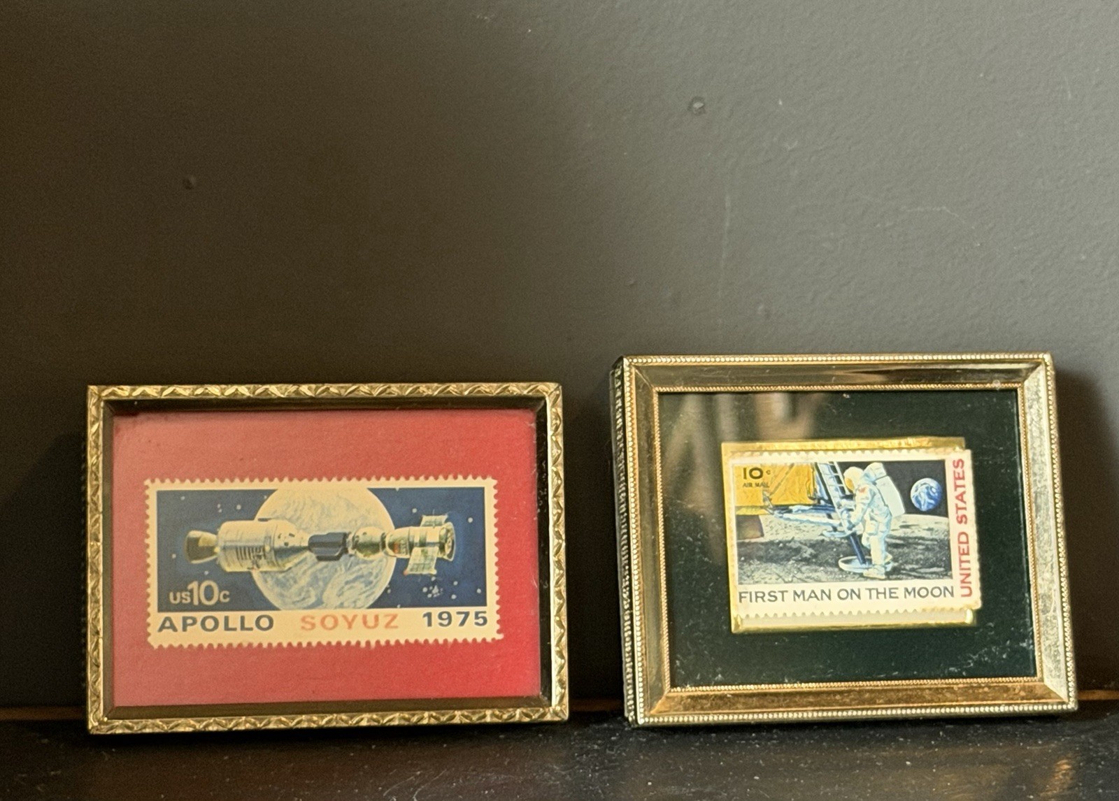 Vintage Framed US Space Stamp Set Apollo 11 First Man On Moon Apollo-Soyuz 1975