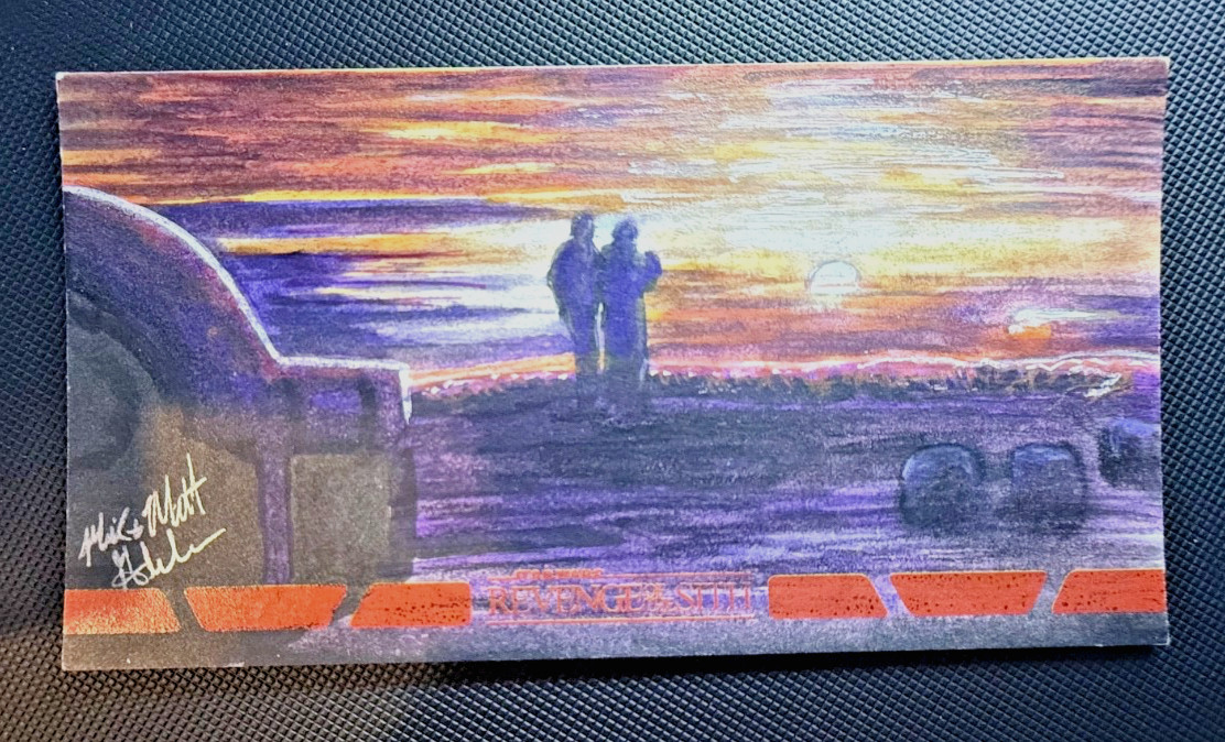 Glebe Bros Anakin Obi-Wan Sunset 1/1 Sketch WideVision Star Wars Topps ROTS Pano