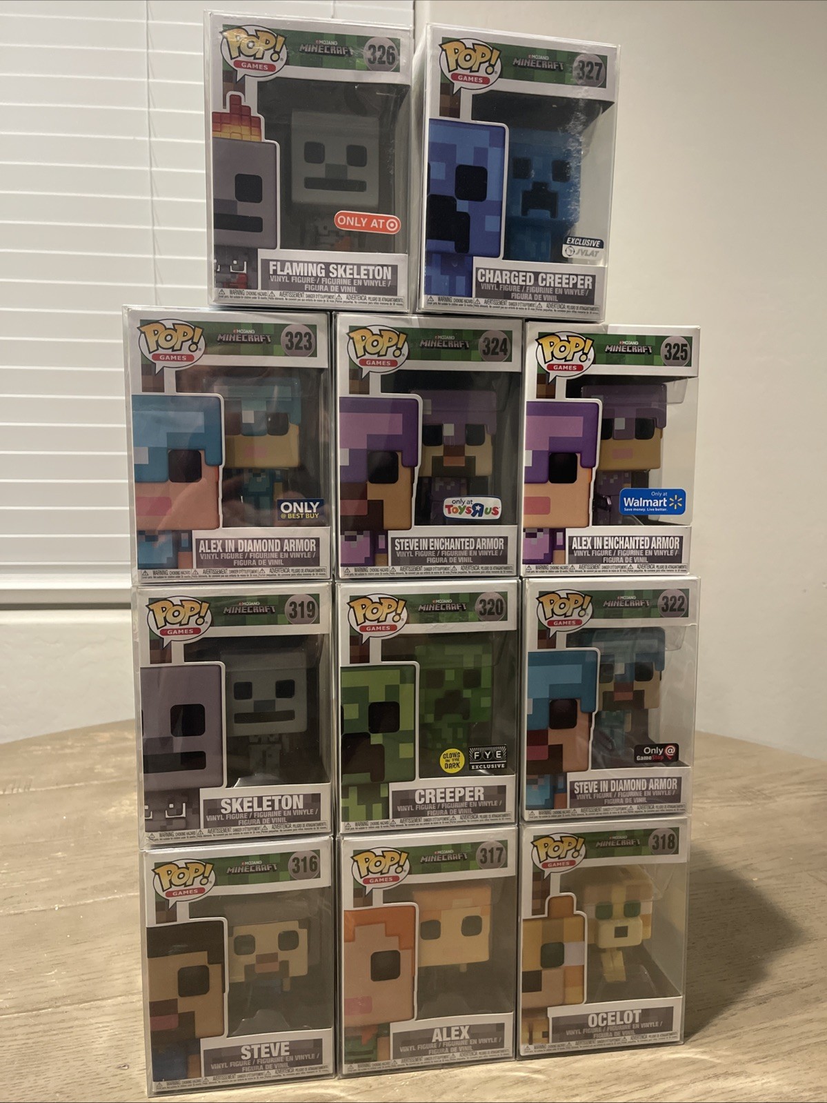 Lot of 11 MineCraft Funko Pop 3x Steve, 2x Creeper, 2x Skeleton, 3x Alex, Ocelot